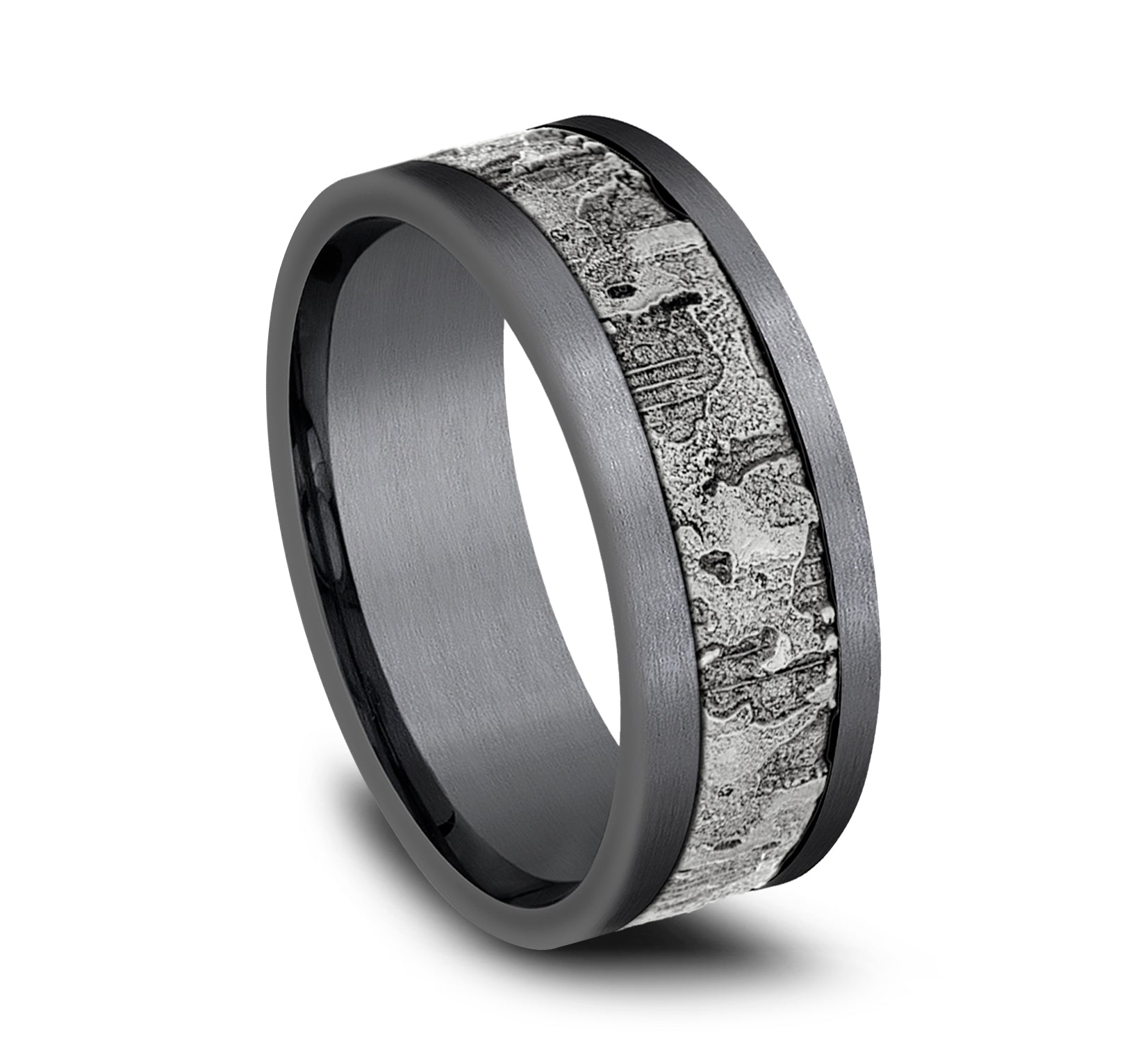 THE STUD 8mm, Comfort fit, Grey Tantalum and 14K White Gold, Wall fracture designed center, straight edges