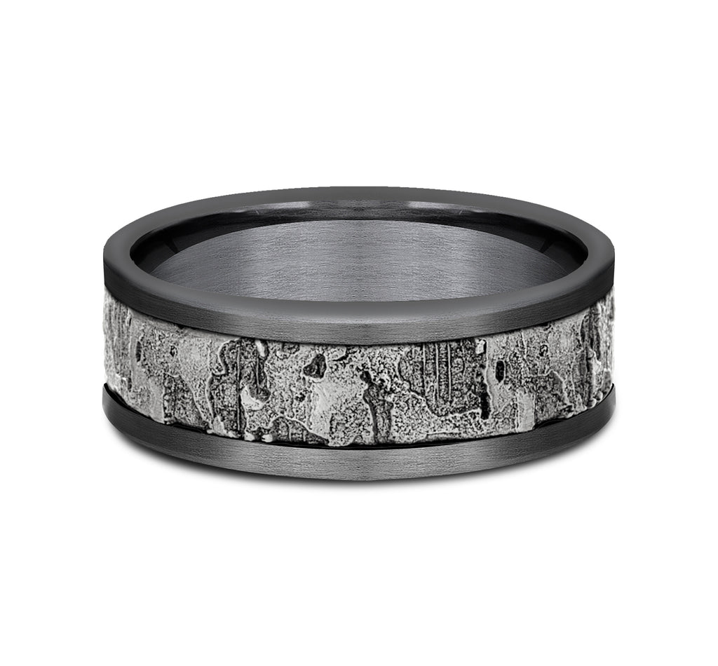 THE STUD 8mm, Comfort fit, Grey Tantalum and 14K White Gold, Wall fracture designed center, straight edges