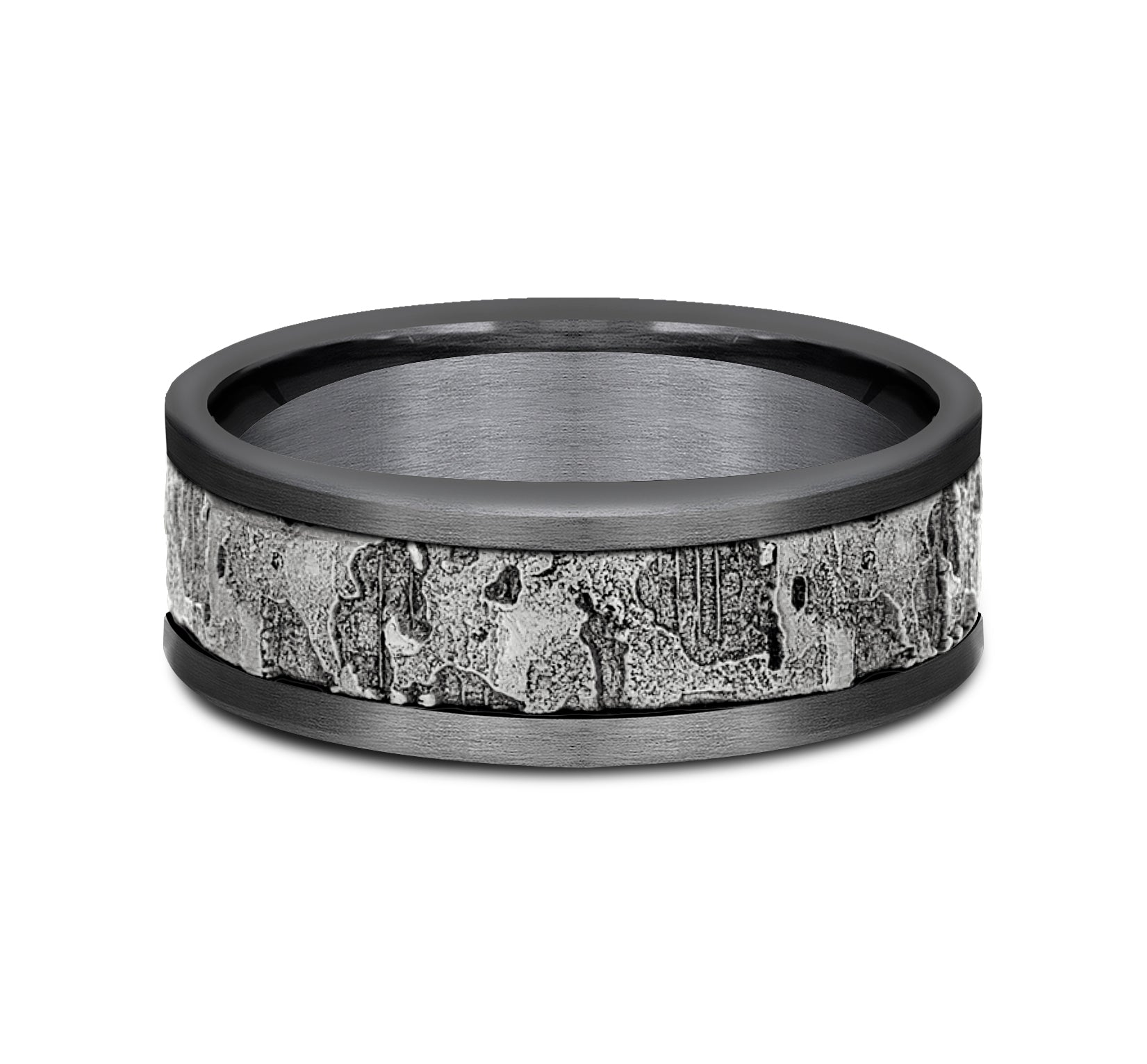 THE STUD 8mm, Comfort fit, Grey Tantalum and 14K White Gold, Wall fracture designed center, straight edges
