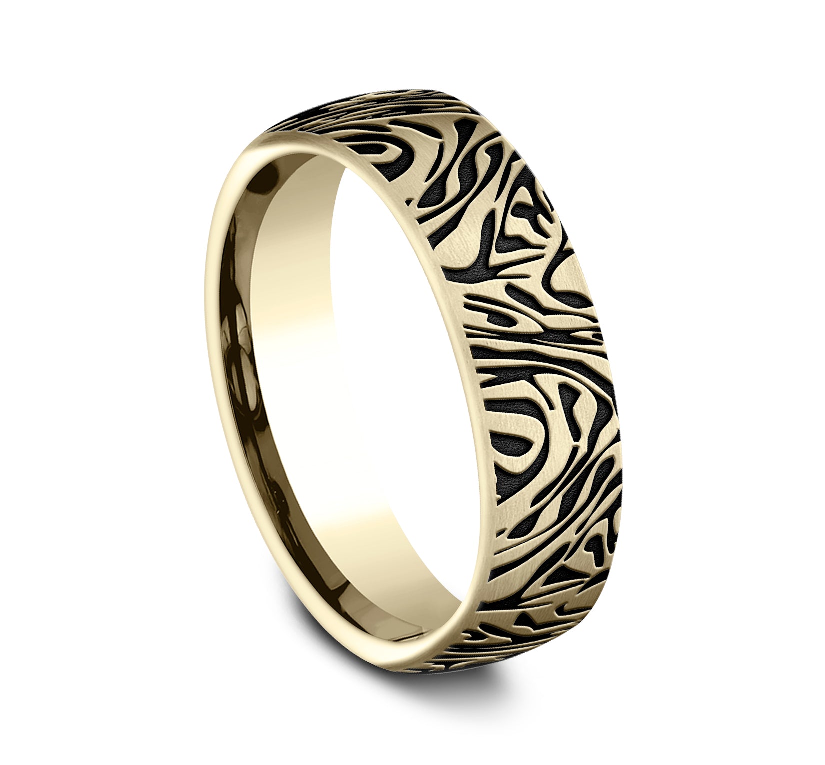 THE SAMURAI 6.5mm, Comfort fit, 14K Yellow Gold, Faux mokume pattern