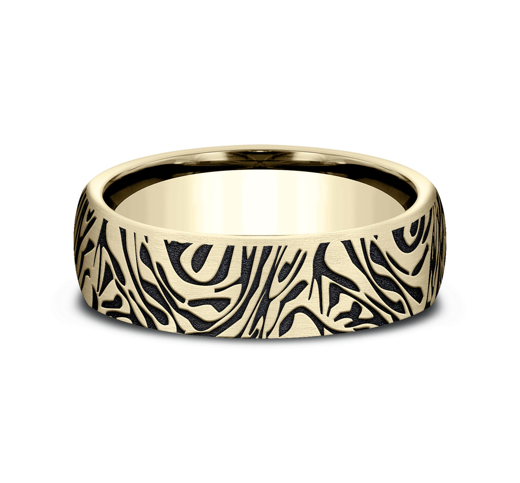 THE SAMURAI 6.5mm, Comfort fit, 14K Yellow Gold, Faux mokume pattern