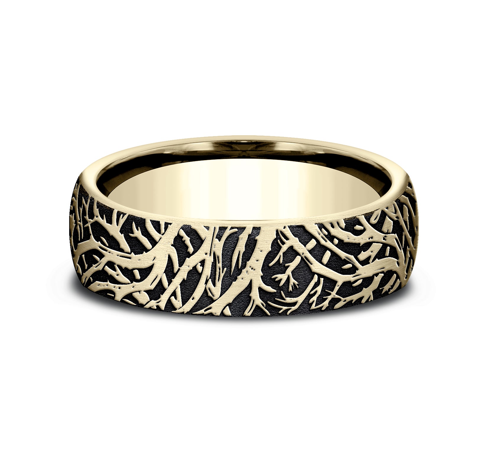 THE ARTEMIS 6.5mm, Comfort fit, 14K Yellow Gold, Forest branch pattern