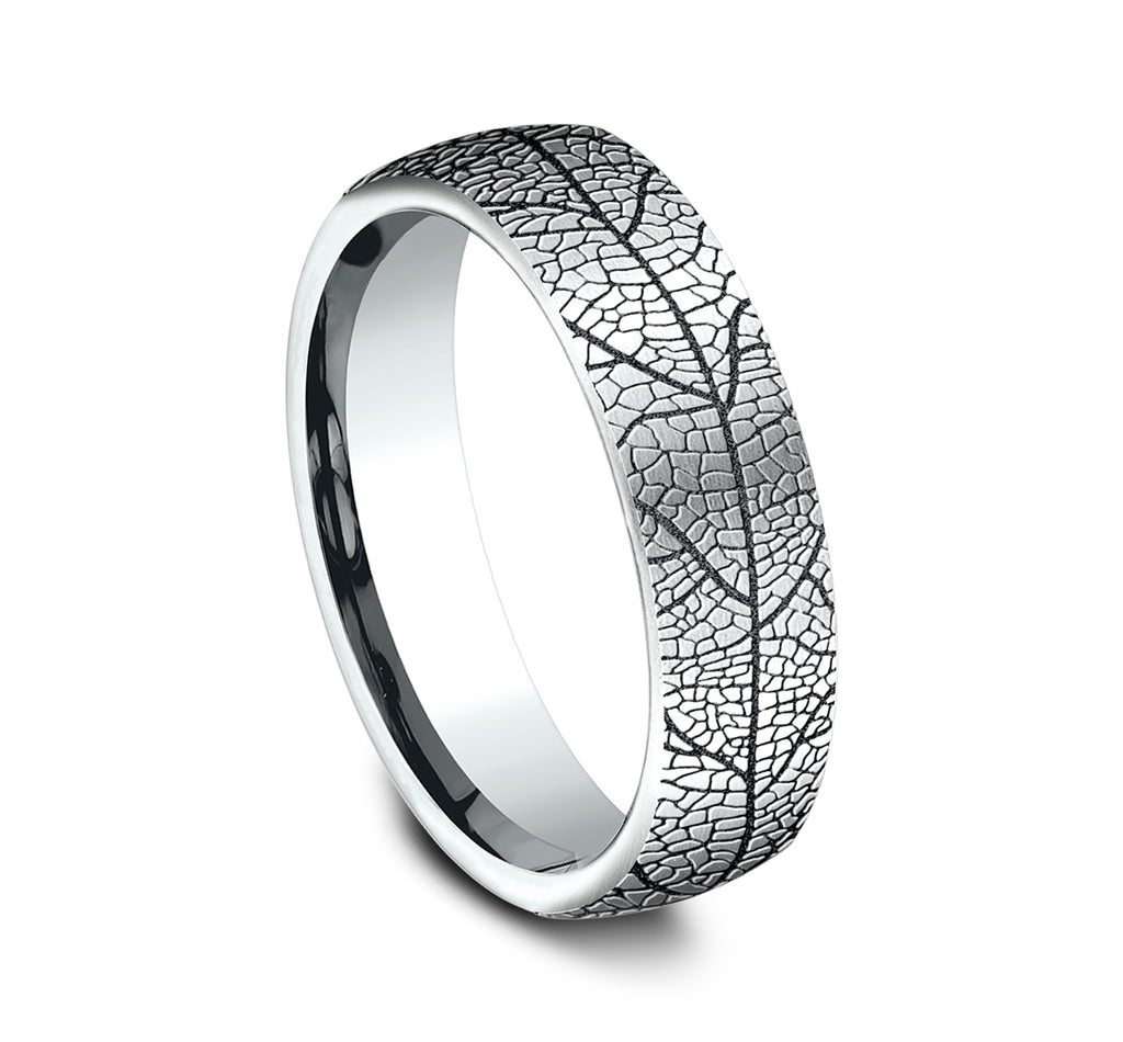 THE BERKSHIRE 6.5mm, Comfort fit, 14K White Gold, Leaf pattern