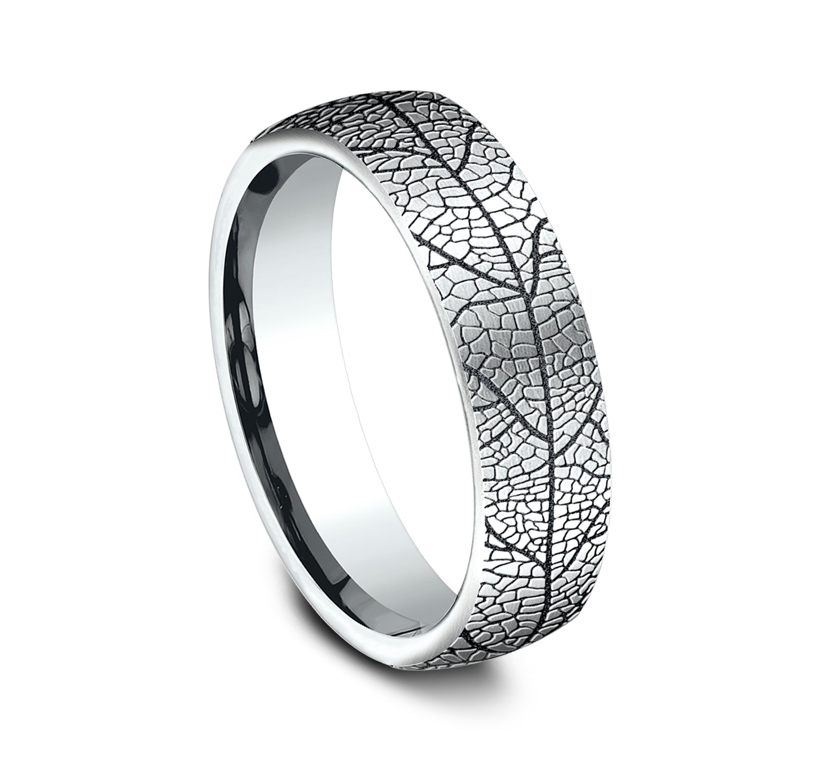 THE BERKSHIRE 6.5mm, Comfort fit, 14K White Gold, Leaf pattern