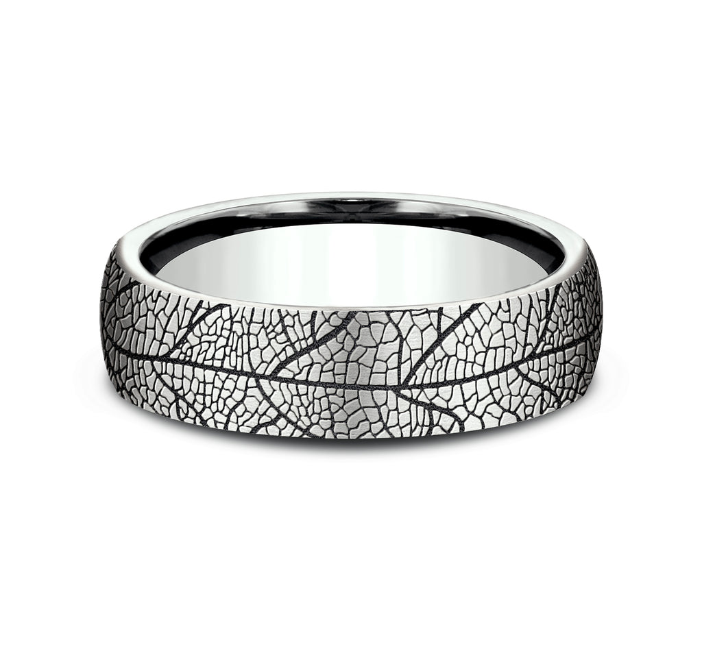 THE BERKSHIRE 6.5mm, Comfort fit, 14K White Gold, Leaf pattern