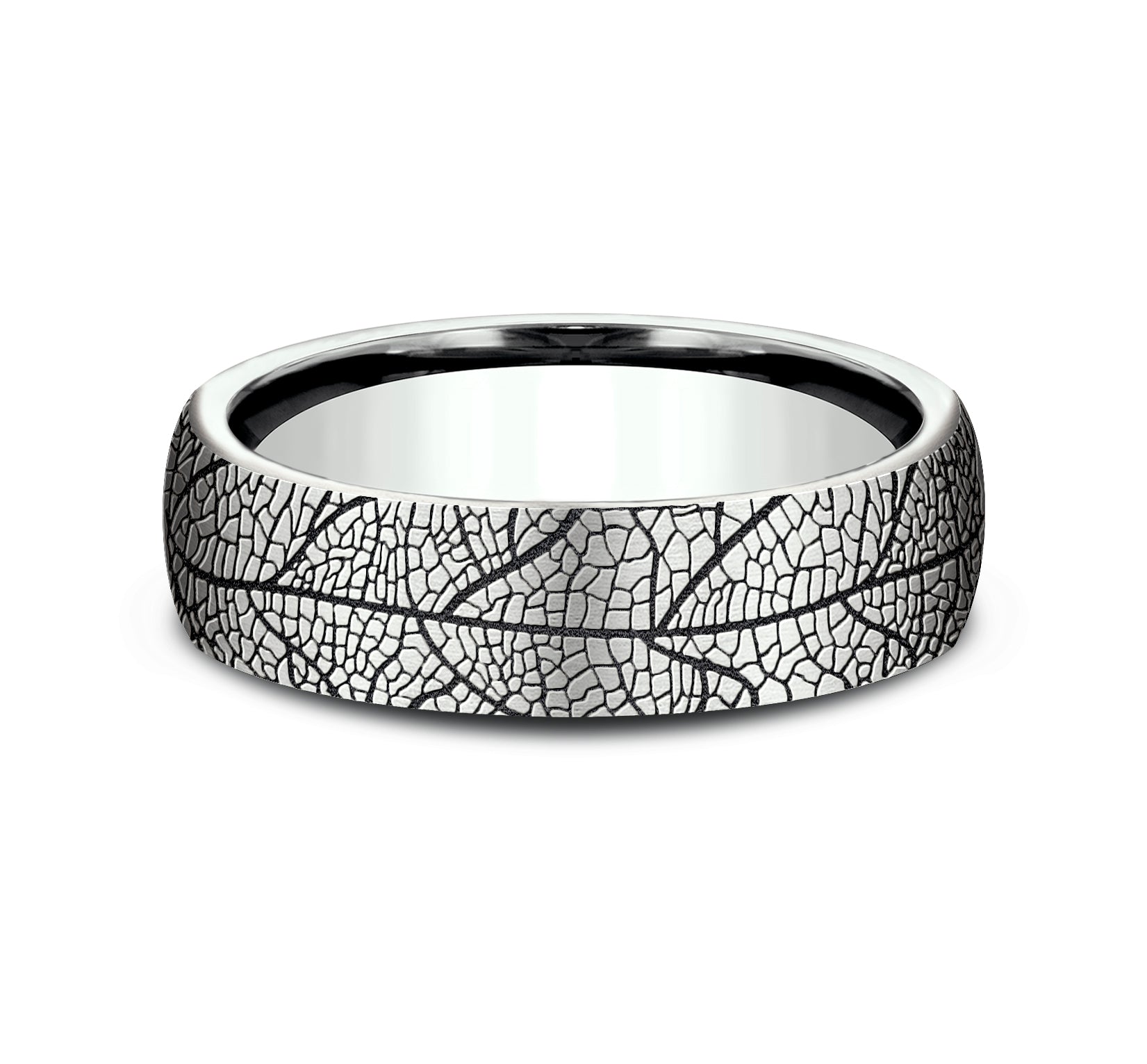 THE BERKSHIRE 6.5mm, Comfort fit, 14K White Gold, Leaf pattern