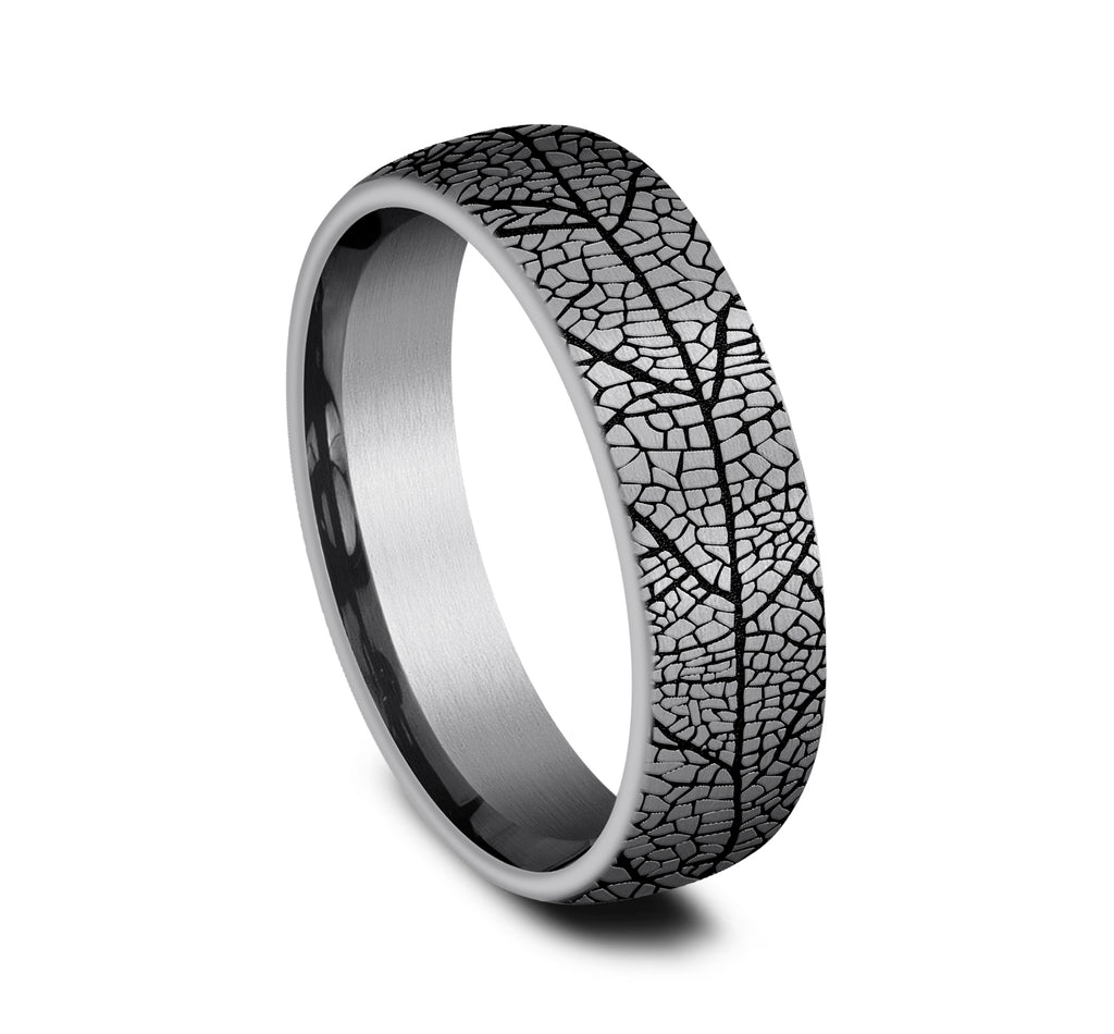 THE BERKSHIRE 6.5mm, Comfort fit, Grey Tantalum, Leaf pattern