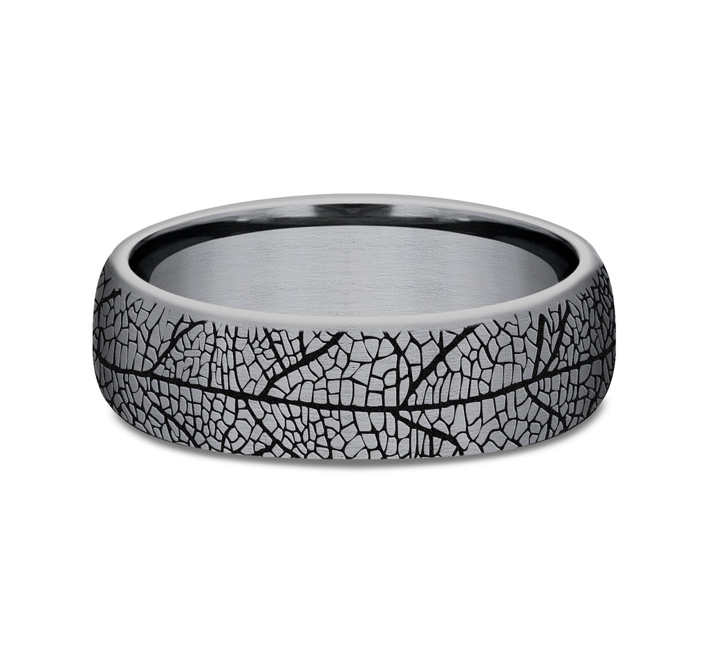 THE BERKSHIRE 6.5mm, Comfort fit, Grey Tantalum, Leaf pattern