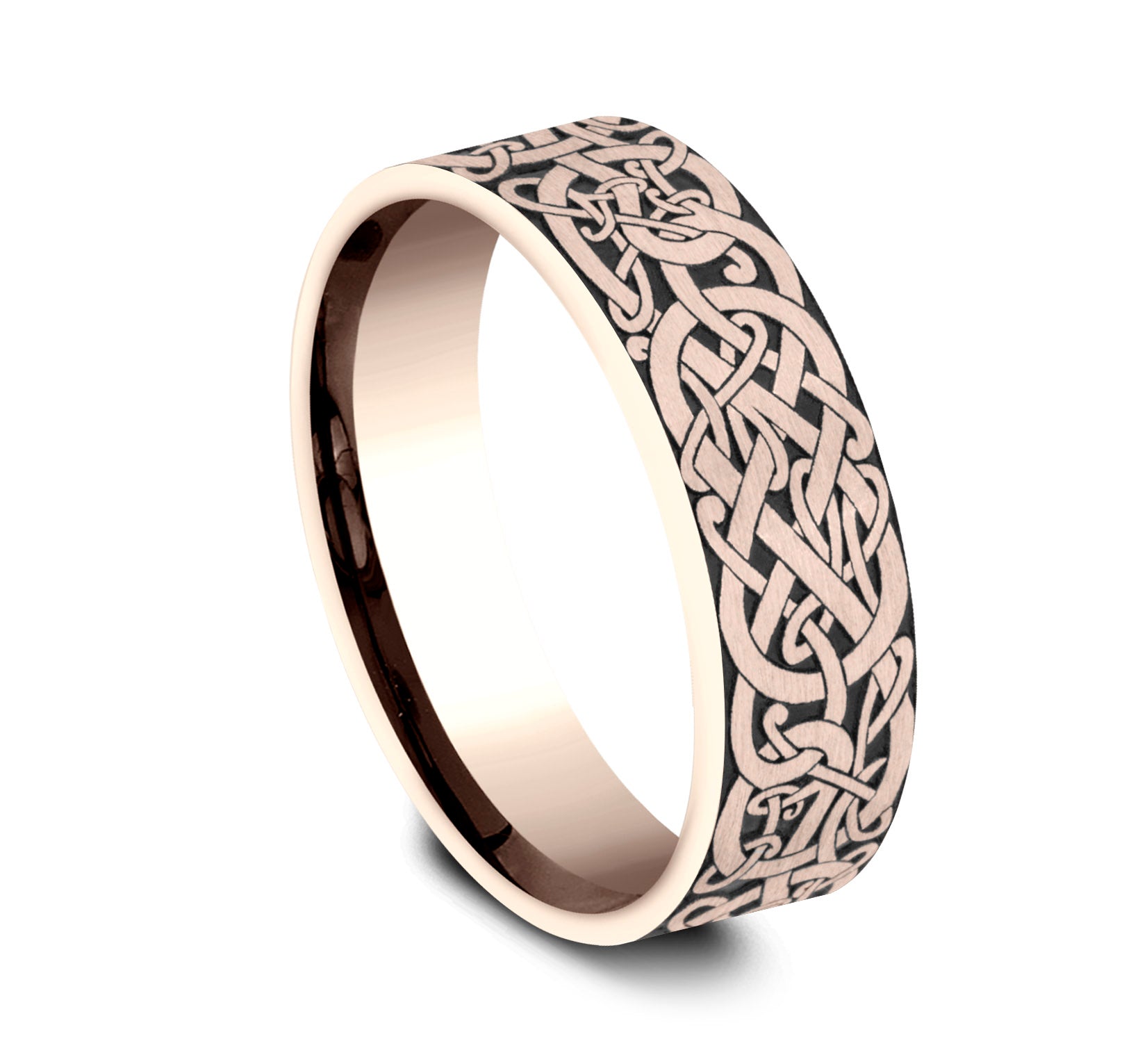 THE BERGEN 7mm, Comfort fit, 14K Rose Gold, Viking knot pattern