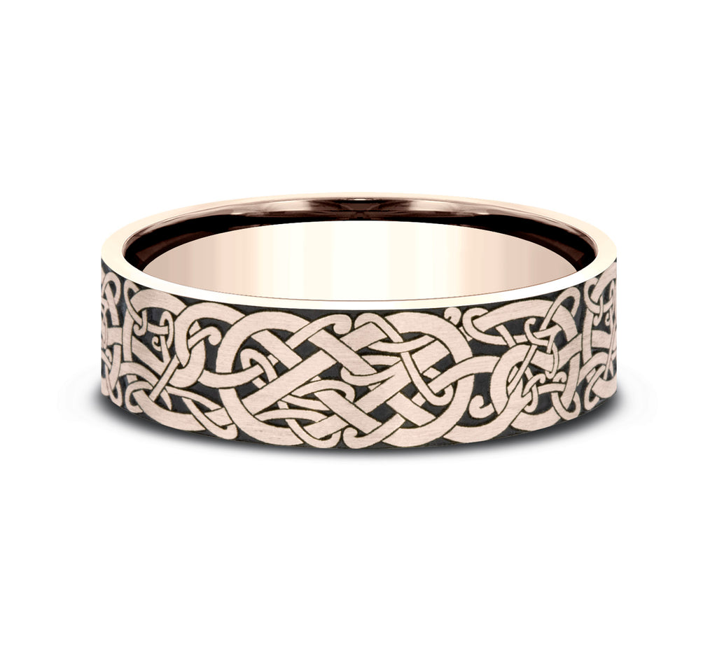 THE BERGEN 7mm, Comfort fit, 14K Rose Gold, Viking knot pattern