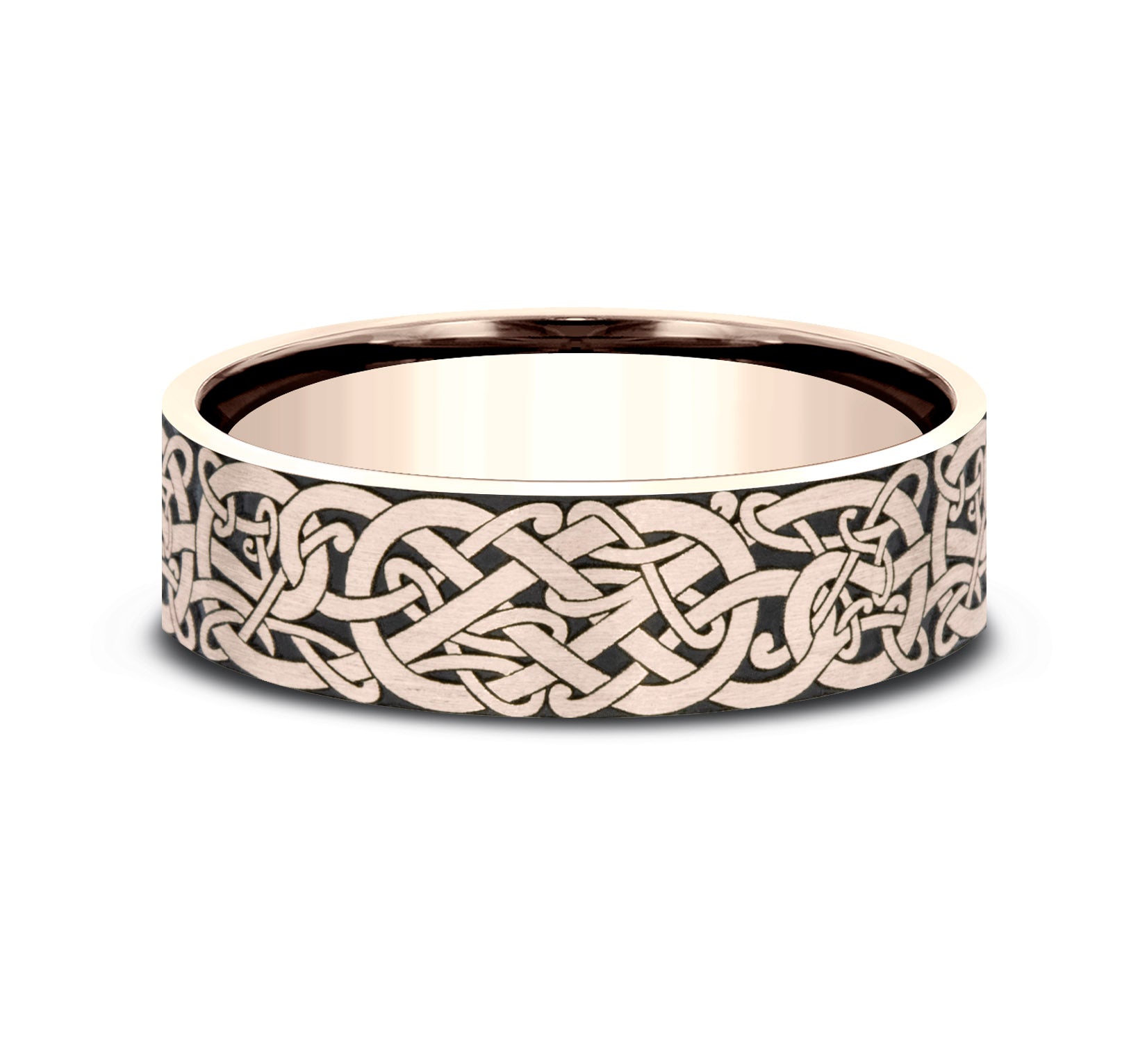THE BERGEN 7mm, Comfort fit, 14K Rose Gold, Viking knot pattern