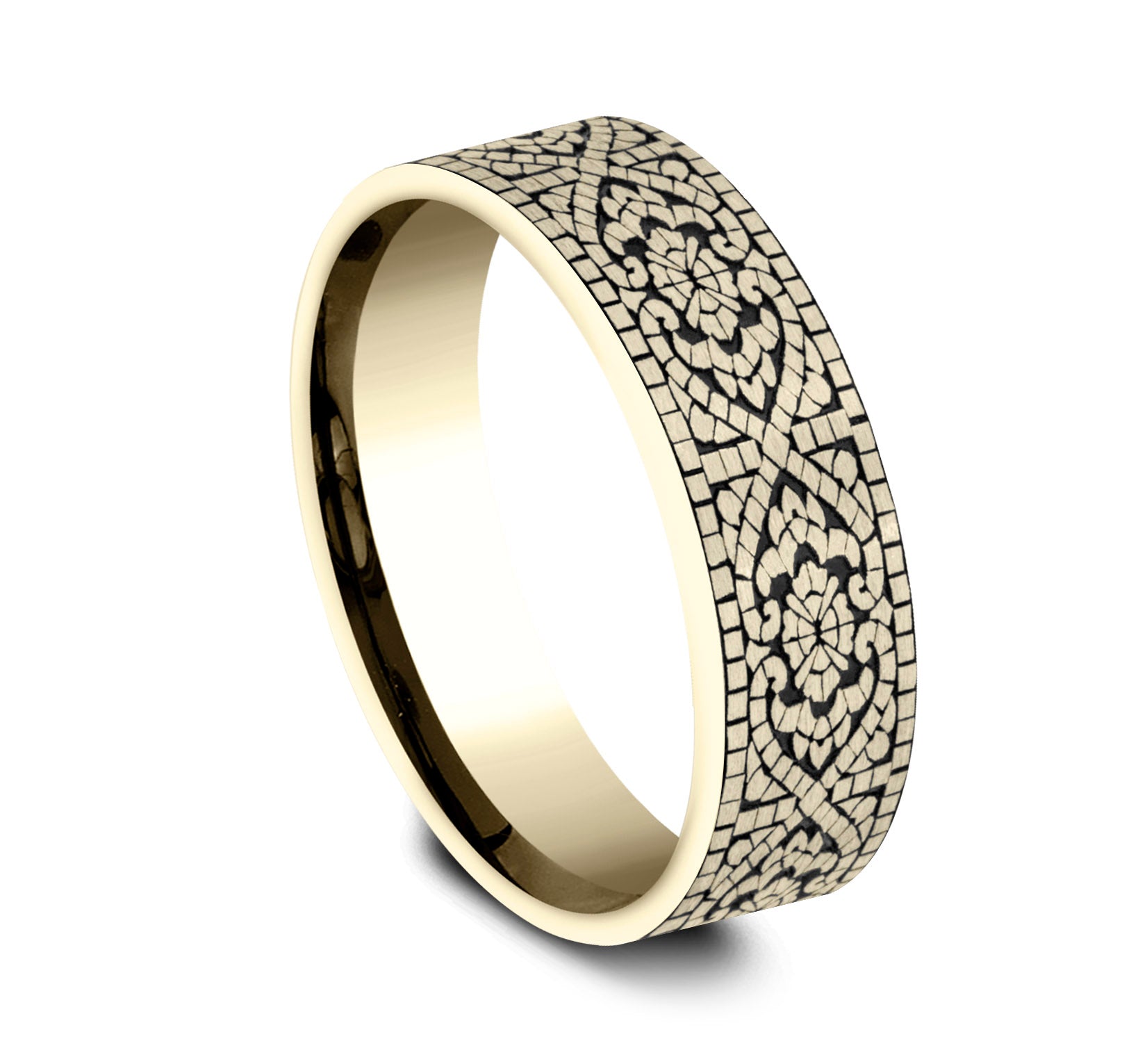 THE BURANO 7mm, Comfort fit, 14K Yellow Gold, Mosaic pattern