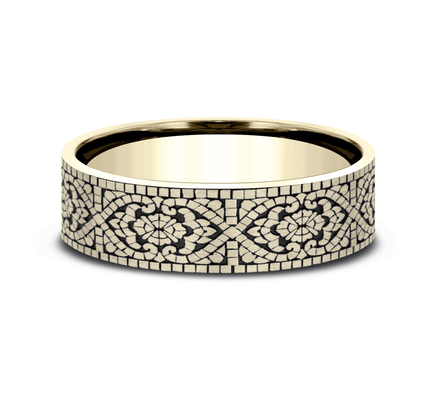 THE BURANO 7mm, Comfort fit, 14K Yellow Gold, Mosaic pattern
