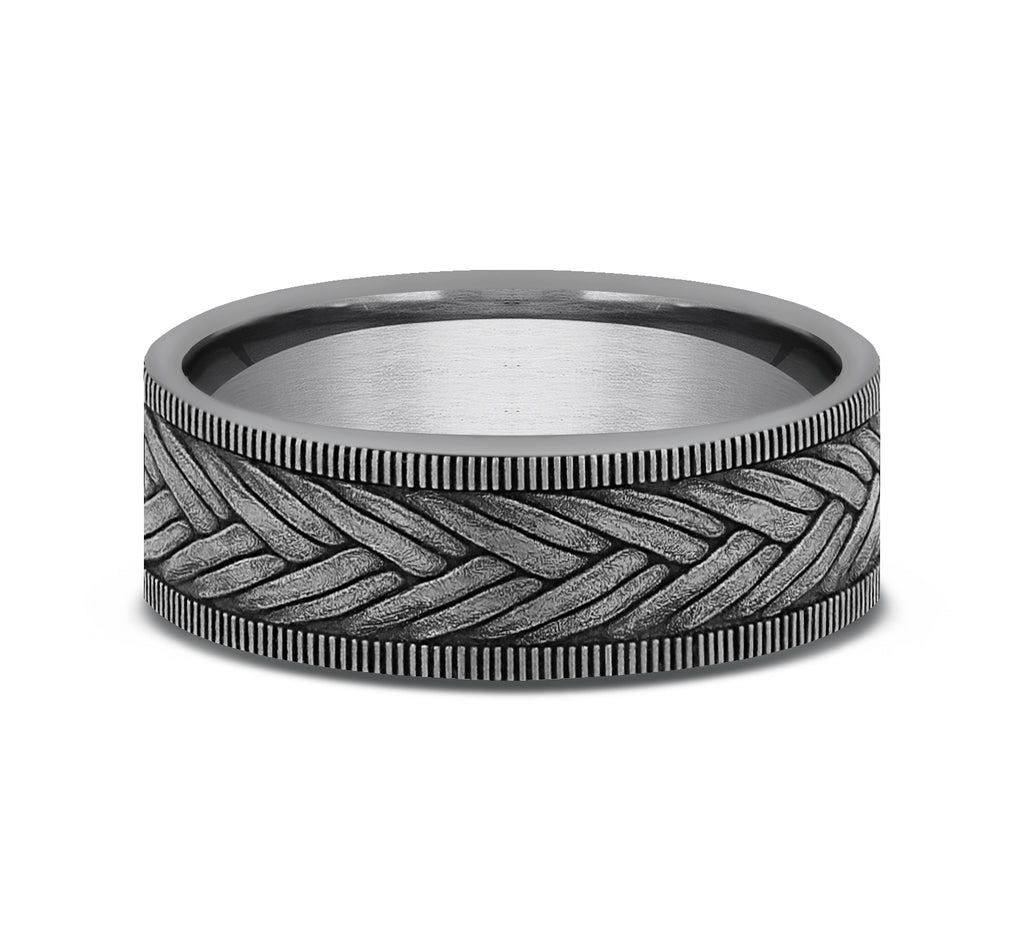 THE WHEAT 7mm, Comfort fit, Grey Tantalum, Wheat weave pattern