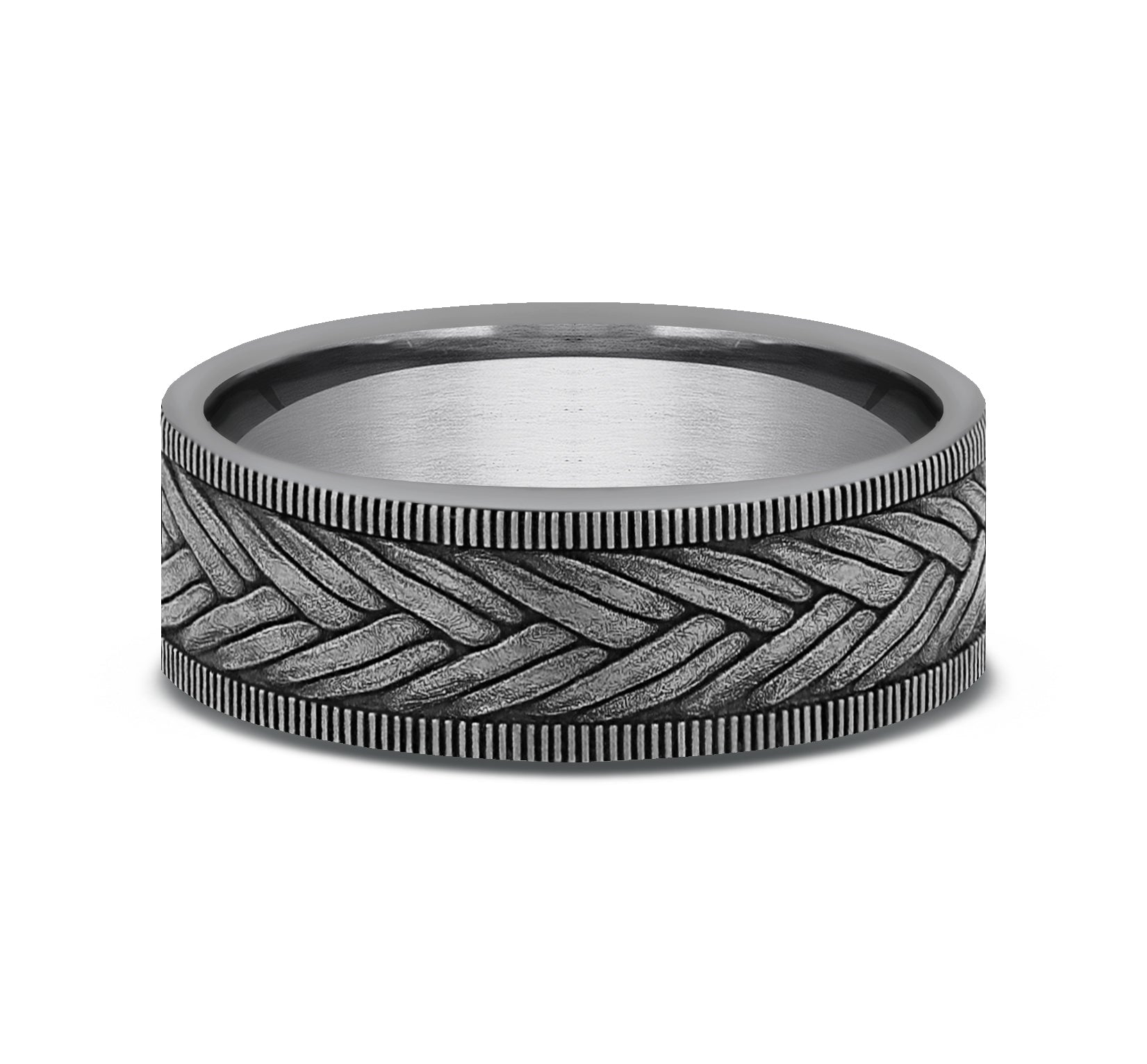 THE WHEAT 7mm, Comfort fit, Grey Tantalum, Wheat weave pattern