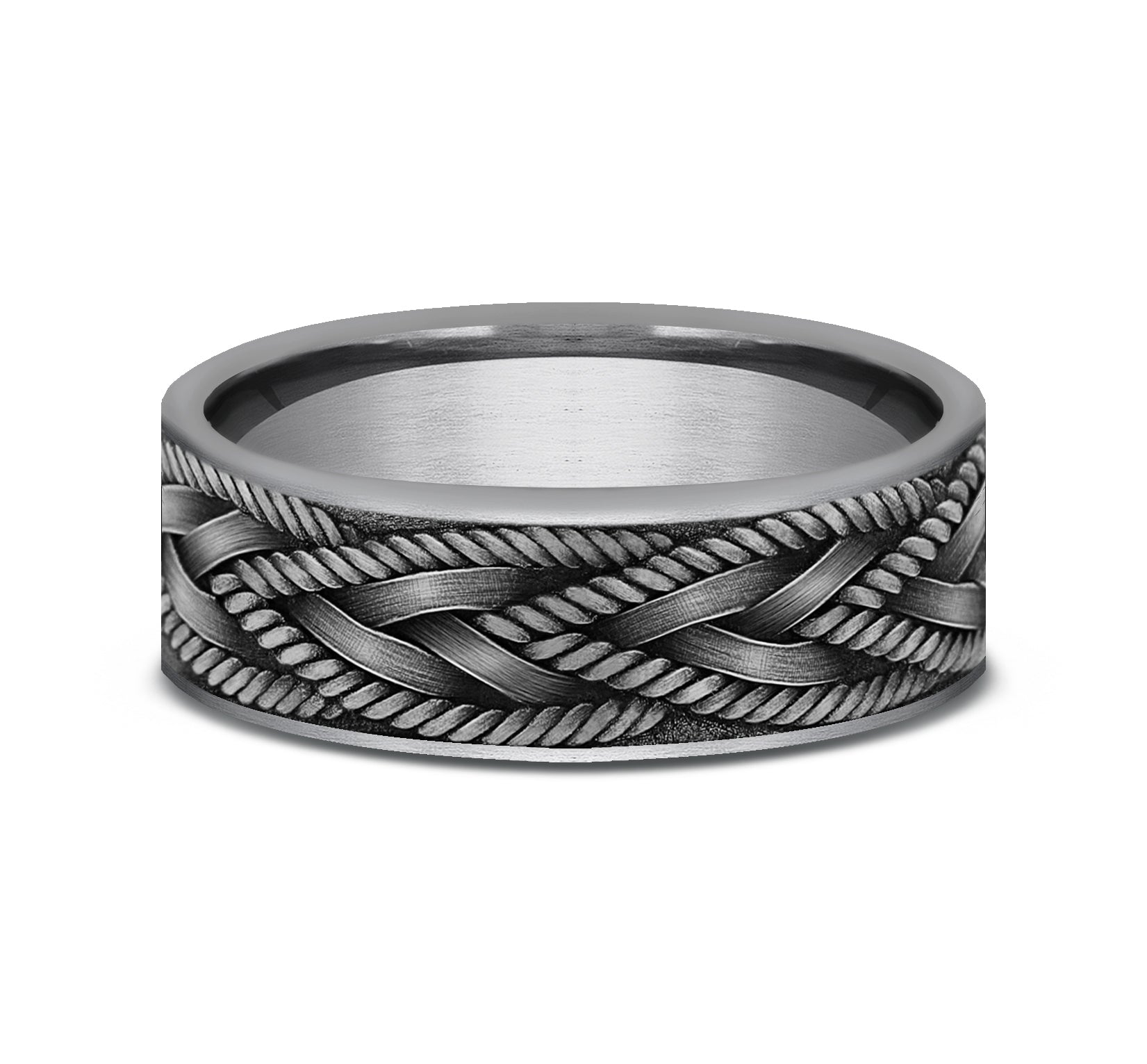 THE BRAID 7mm, Comfort fit, Grey Tantalum, Rope and wheat knot braid pattern