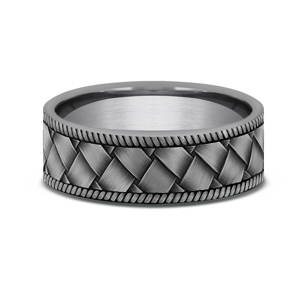 THE BASKET 7mm, Comfort fit, Grey Tantalum, Basket weave pattern