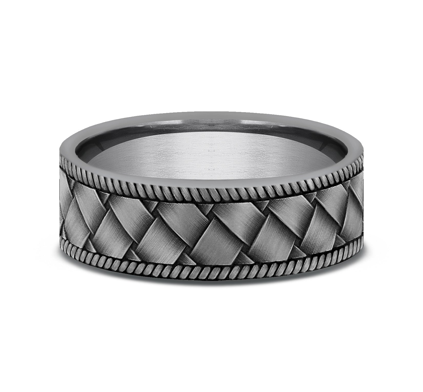 THE BASKET 7mm, Comfort fit, Grey Tantalum, Basket weave pattern