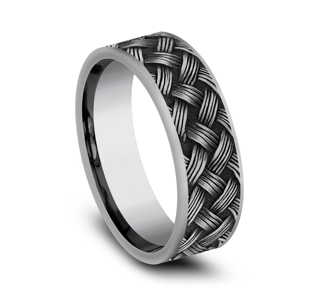 THE TRELLIS 7mm, Comfort fit, Grey Tantalum, Lattice weave pattern