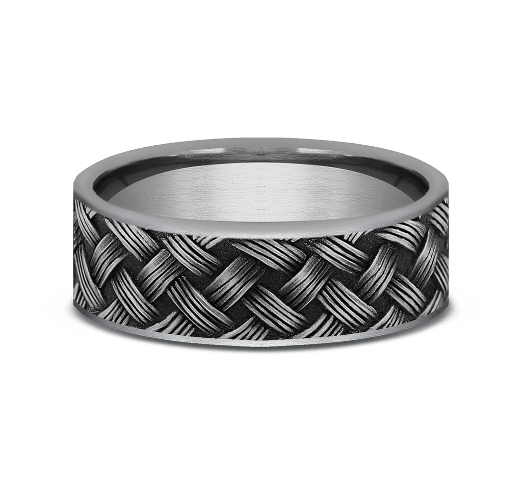 THE TRELLIS 7mm, Comfort fit, Grey Tantalum, Lattice weave pattern