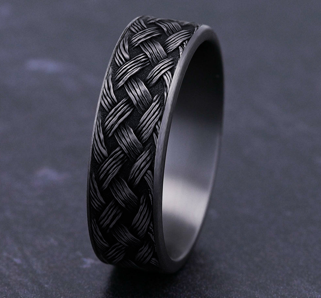 THE TRELLIS 7mm, Comfort fit, Grey Tantalum, Lattice weave pattern