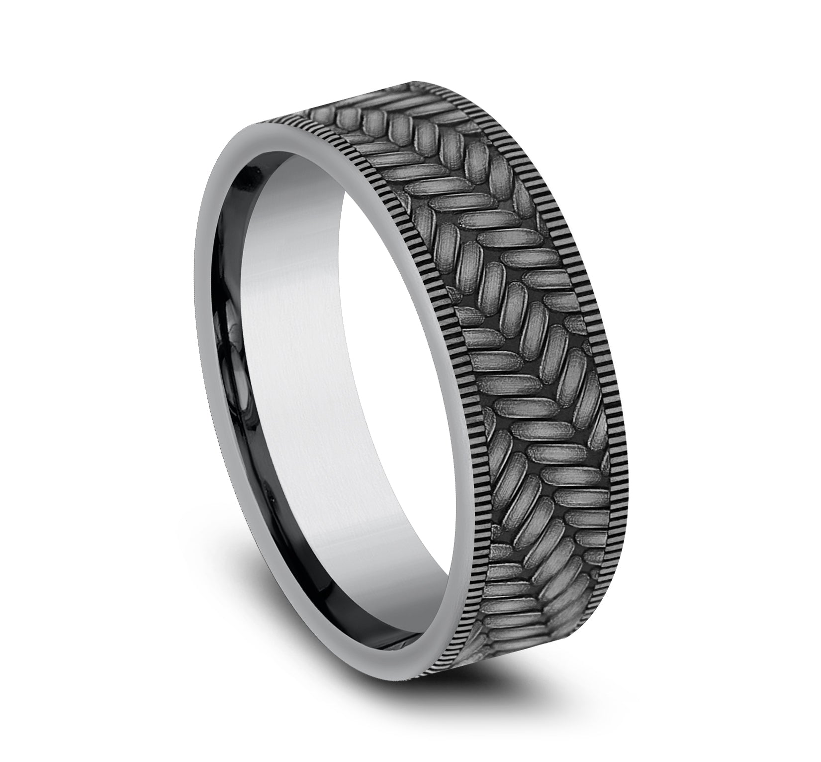 THE VANGUARD 7mm, Comfort fit, Grey Tantalum, Cross chevron pattern