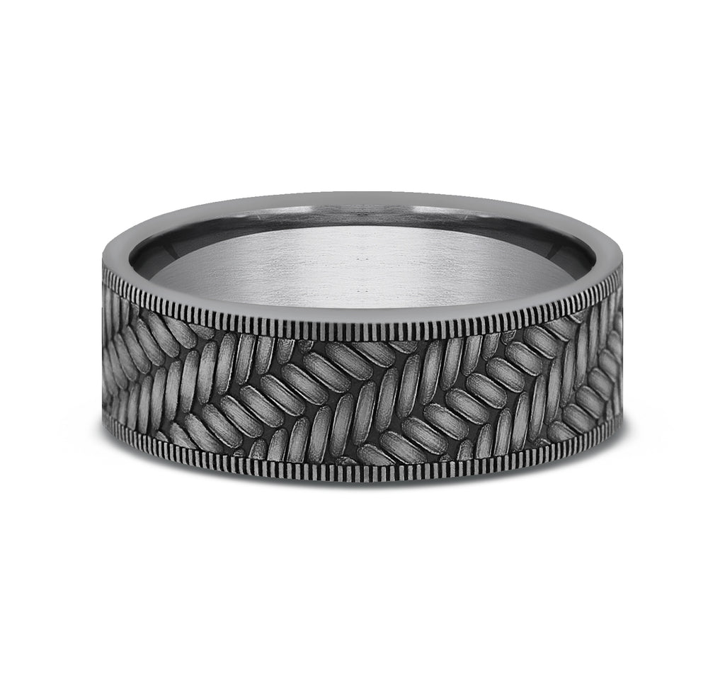 THE VANGUARD 7mm, Comfort fit, Grey Tantalum, Cross chevron pattern