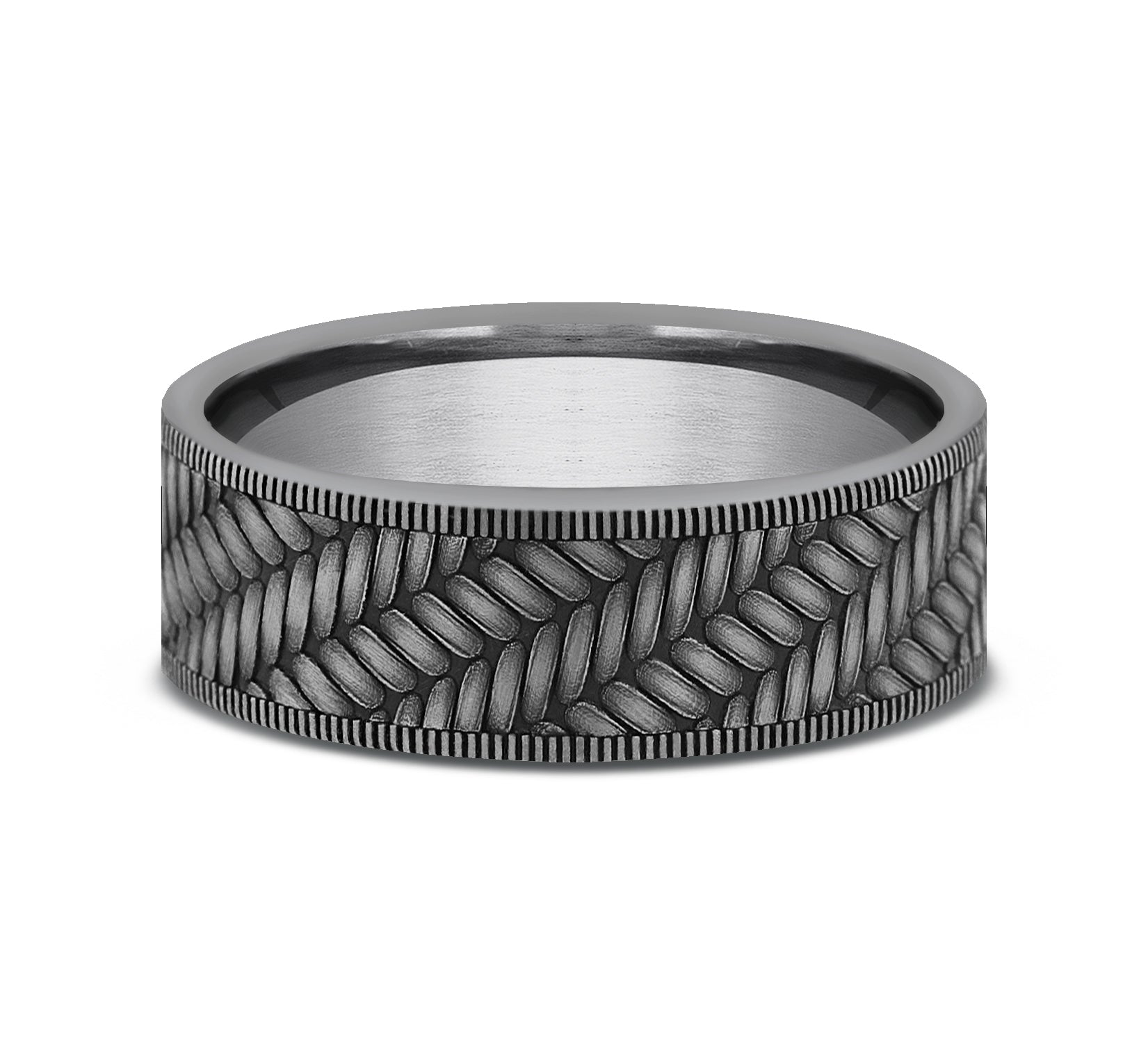 THE VANGUARD 7mm, Comfort fit, Grey Tantalum, Cross chevron pattern