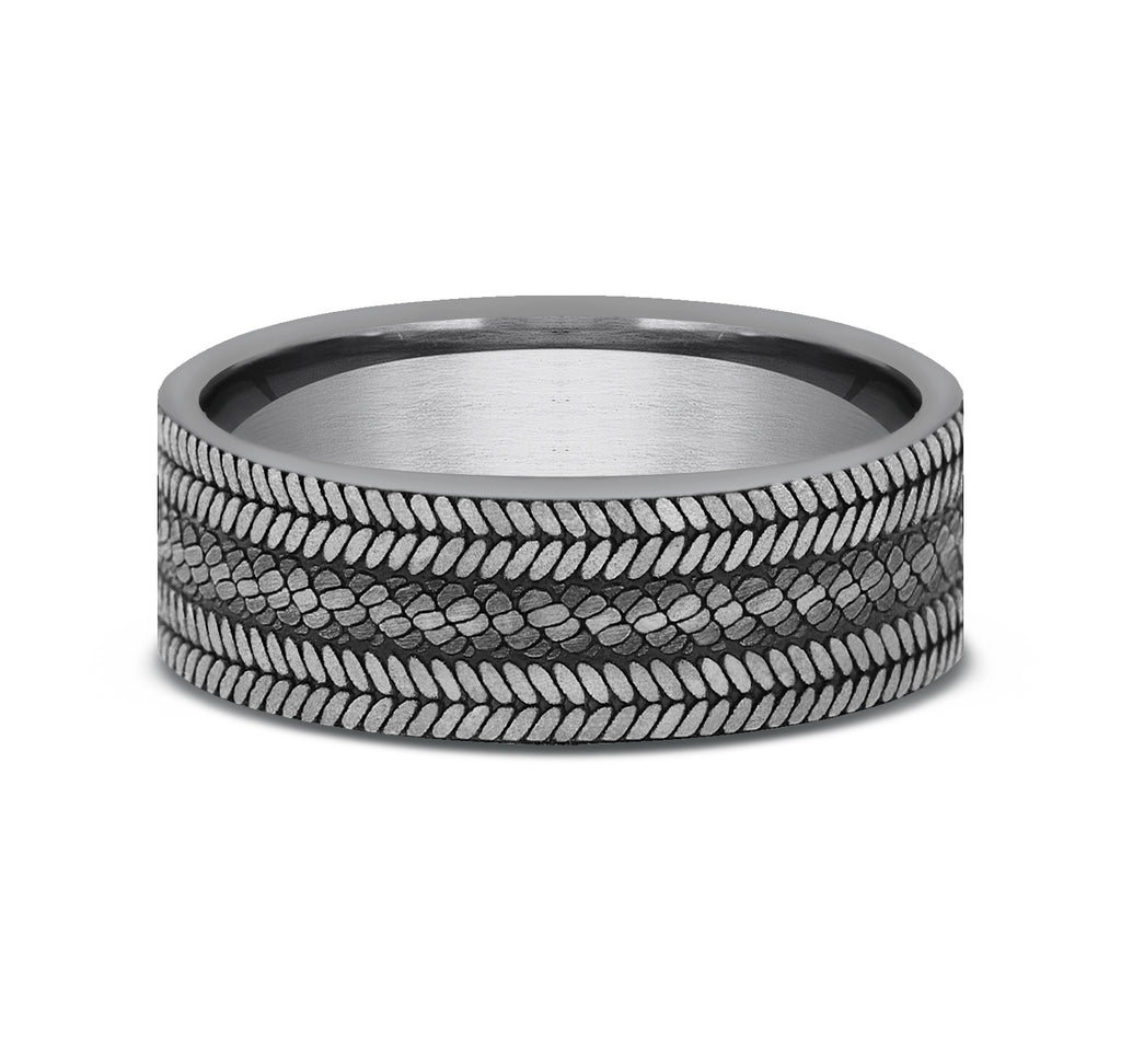 THE CORDOVAN 7mm, Comfort fit, Grey Tantalum, Rope center with chevron edge pattern