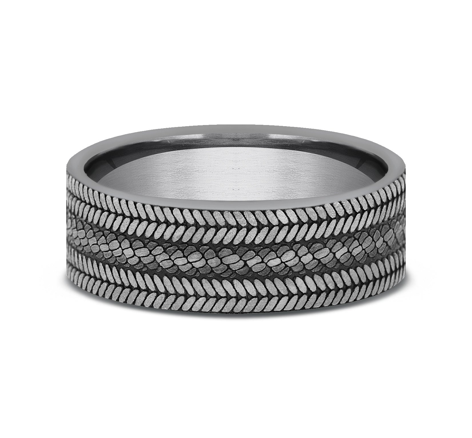 THE CORDOVAN 7mm, Comfort fit, Grey Tantalum, Rope center with chevron edge pattern