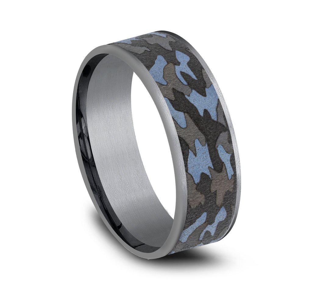 THE PATRIOT 7.5mm, Comfort fit, Grey and Darkened Tantalum, Camouflage patterned center, thin edges