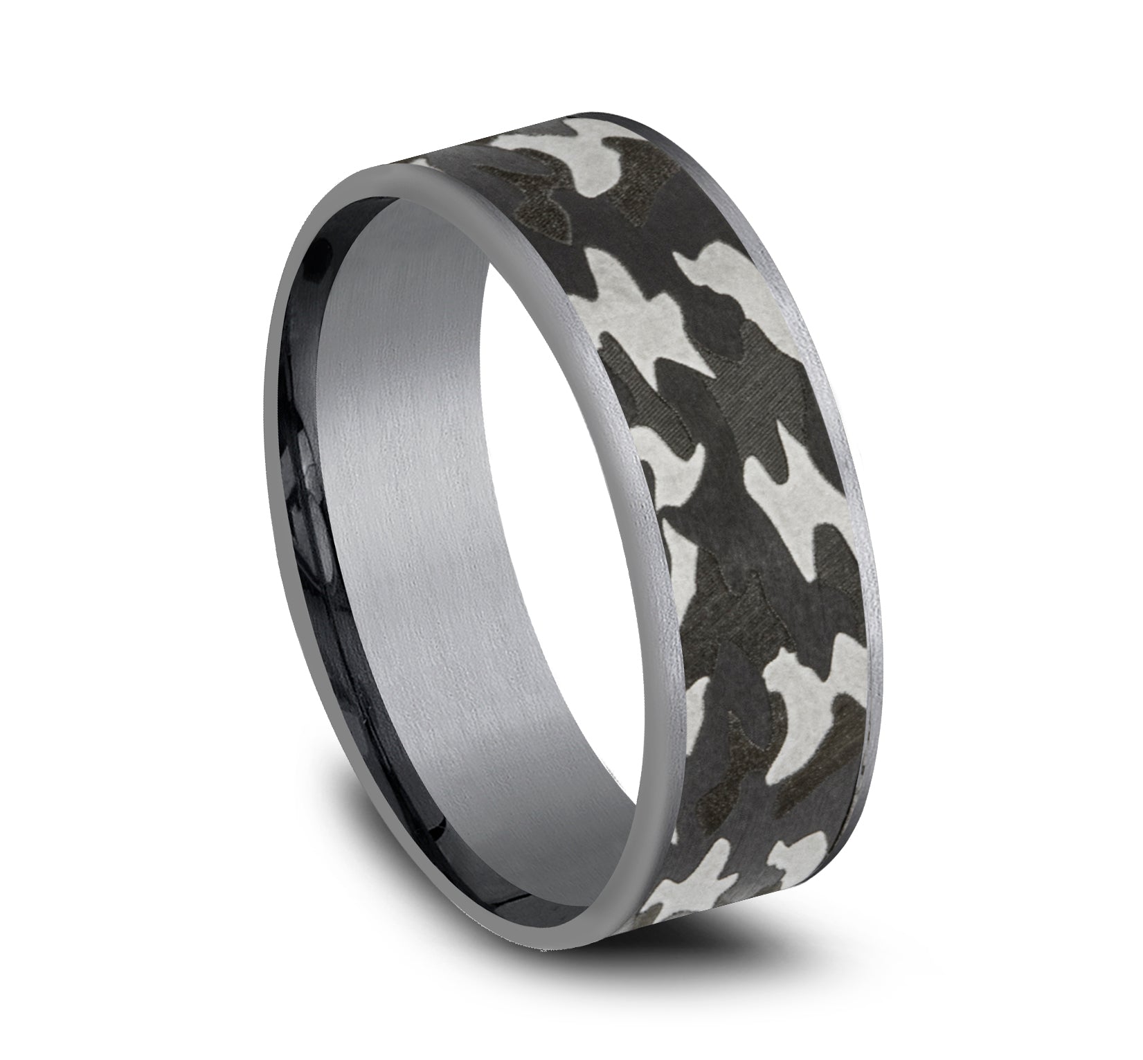 THE REBEL 7.5mm, Comfort fit, Grey and Darkened Tantalum, Camouflage patterned center, thin edges