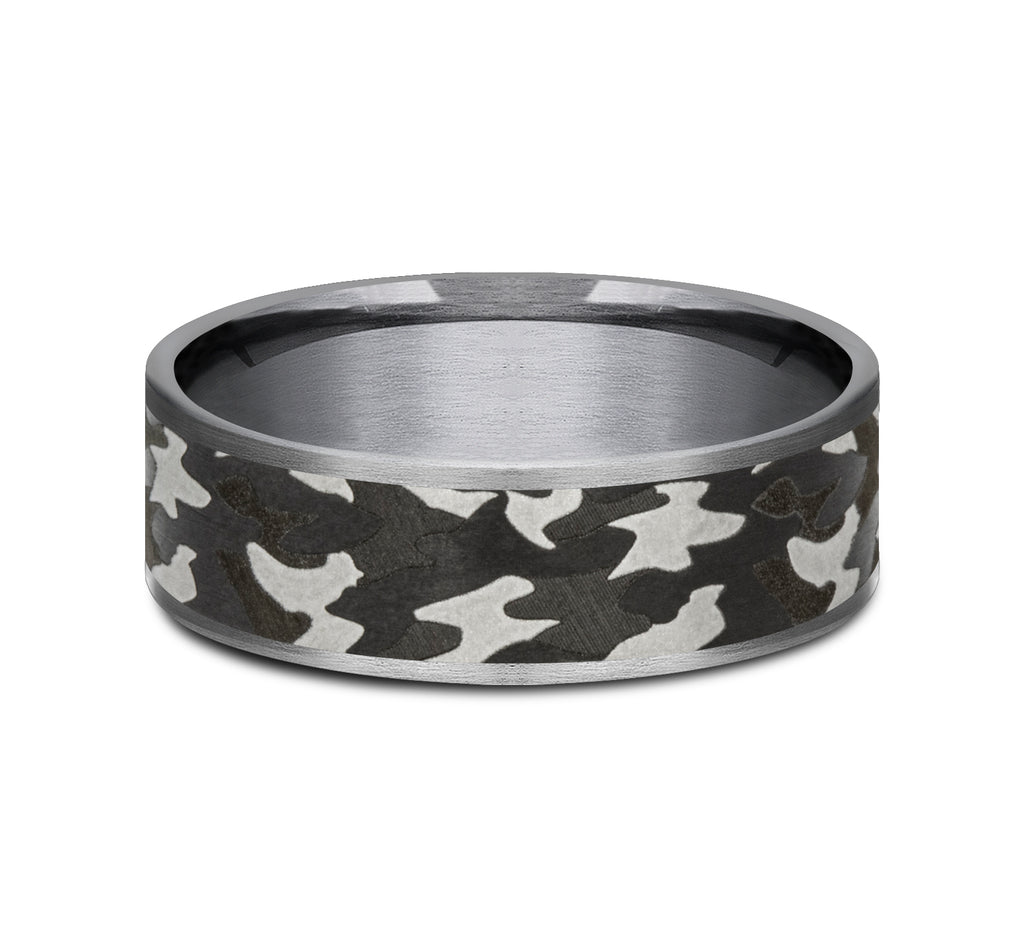 THE REBEL 7.5mm, Comfort fit, Grey and Darkened Tantalum, Camouflage patterned center, thin edges