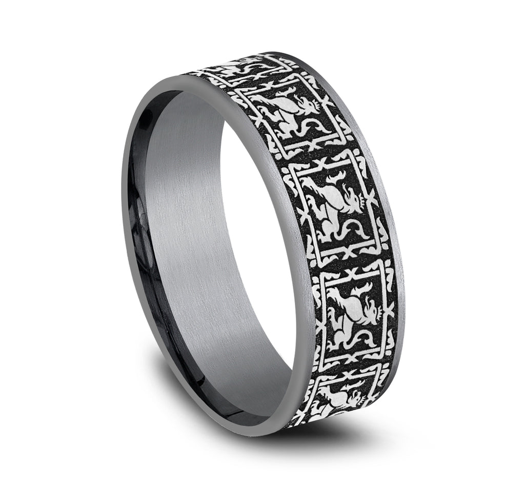 THE GUARDIAN 7.5mm, Comfort fit, Grey Tantalum and Grey/Black Titanium, Griffin pattern, thin edges