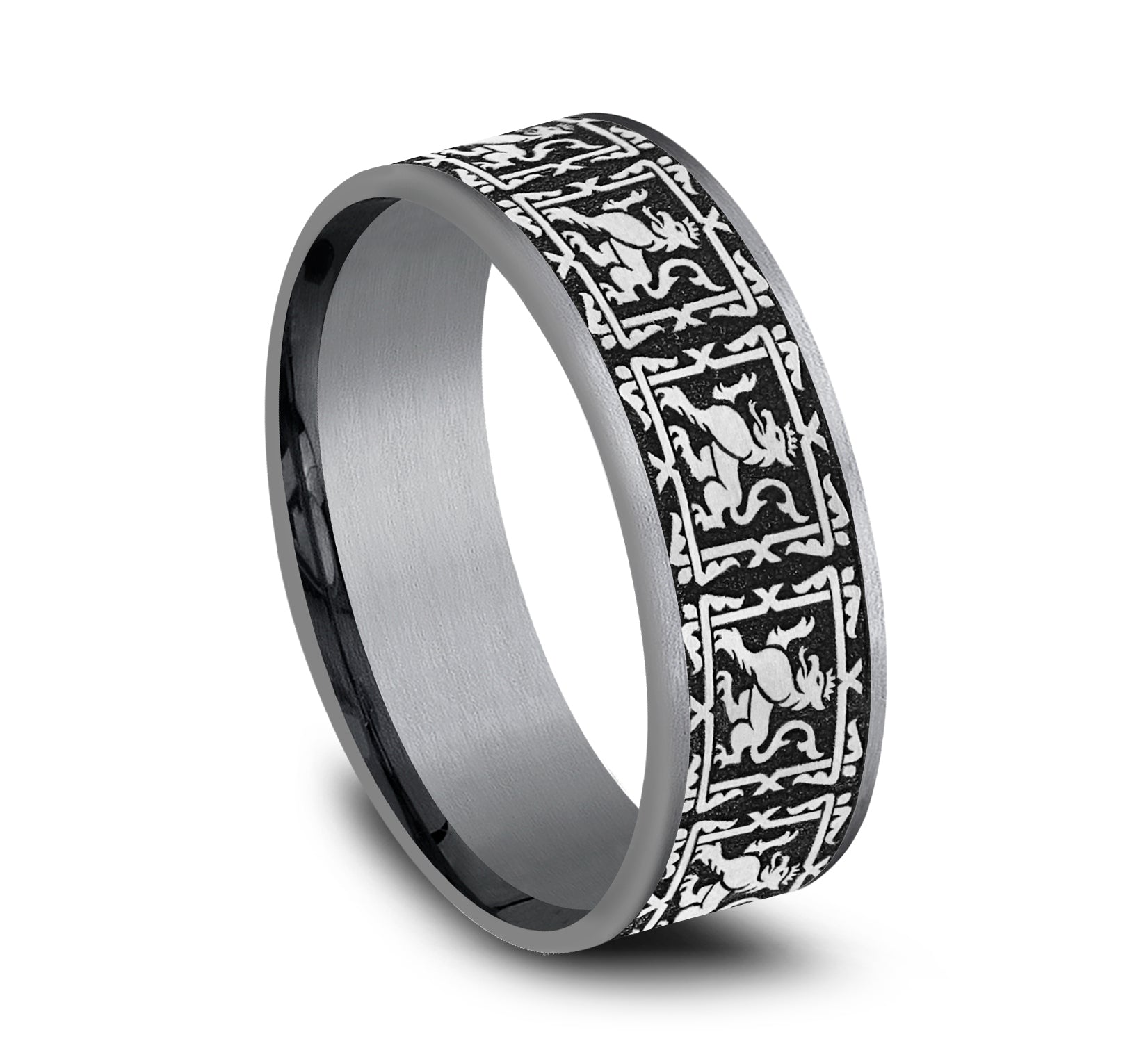 THE GUARDIAN 7.5mm, Comfort fit, Grey Tantalum and Grey/Black Titanium, Griffin pattern, thin edges