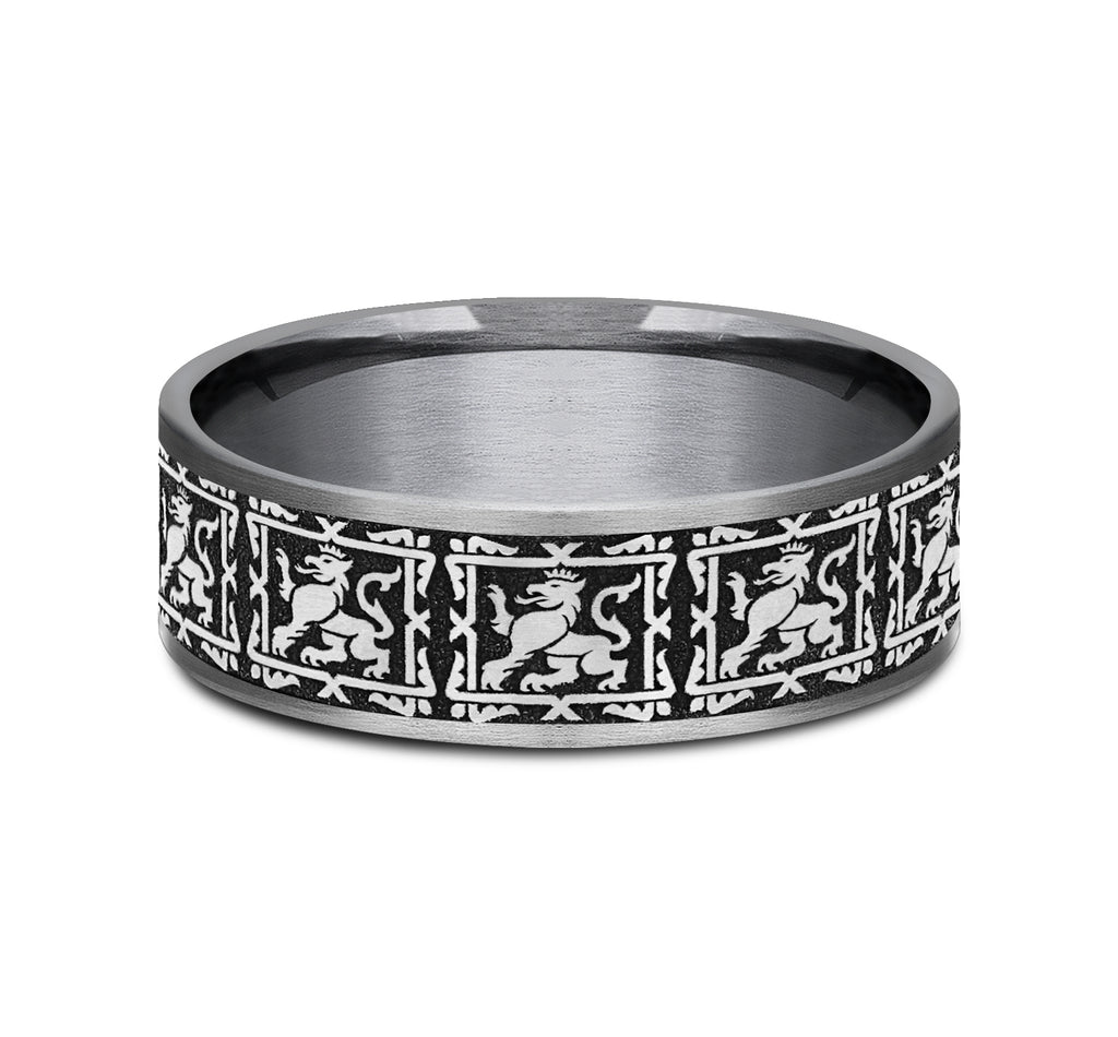 THE GUARDIAN 7.5mm, Comfort fit, Grey Tantalum and Grey/Black Titanium, Griffin pattern, thin edges