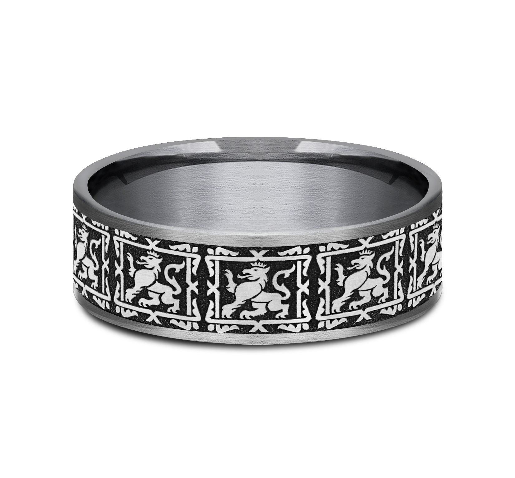 THE GUARDIAN 7.5mm, Comfort fit, Grey Tantalum and Grey/Black Titanium, Griffin pattern, thin edges