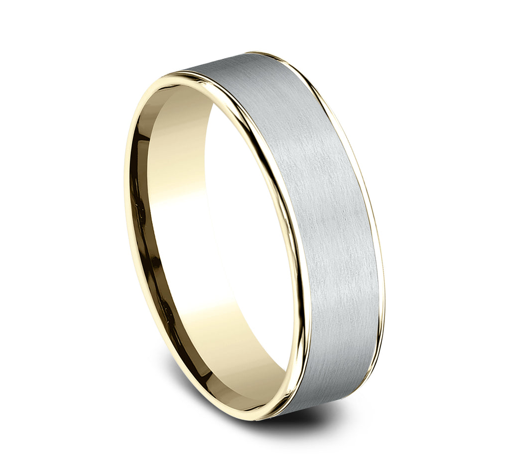 THE REMBRANDT 6.5mm, Comfort fit, 14K Yellow and White Gold, Satin center, thin edges