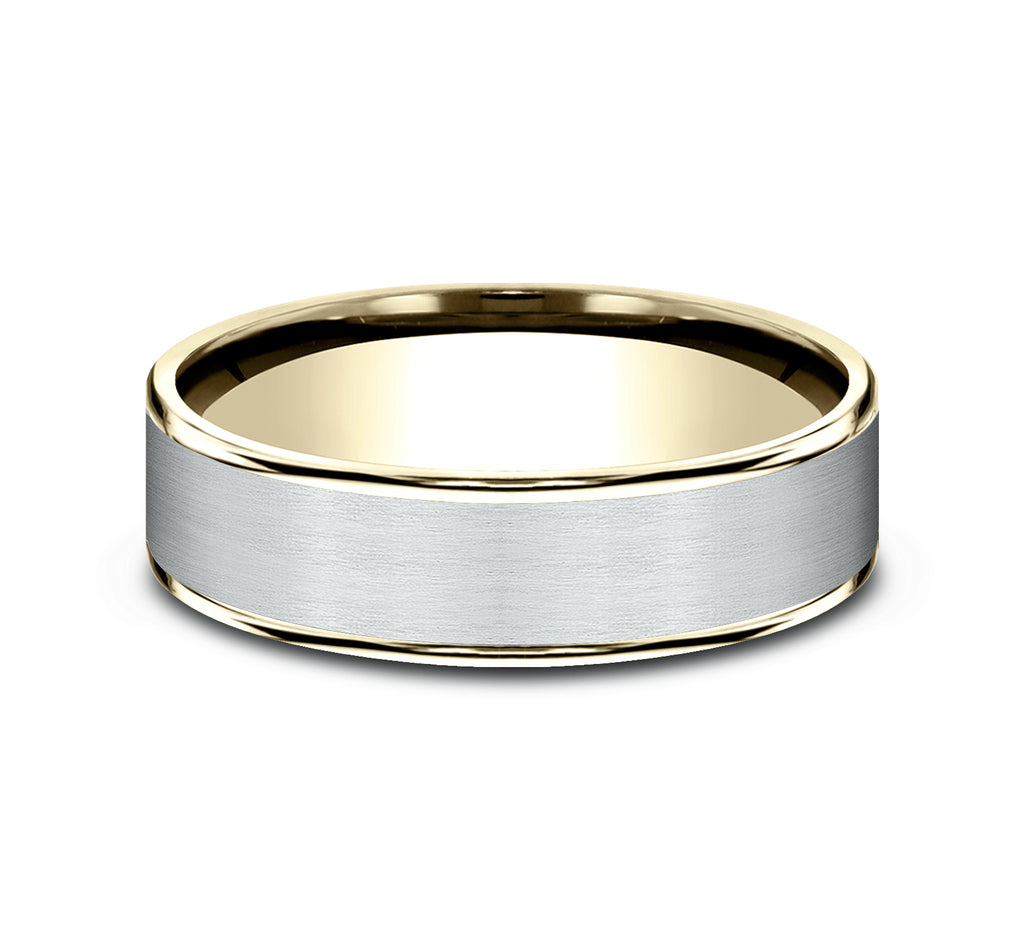 THE REMBRANDT 6.5mm, Comfort fit, 14K Yellow and White Gold, Satin center, thin edges