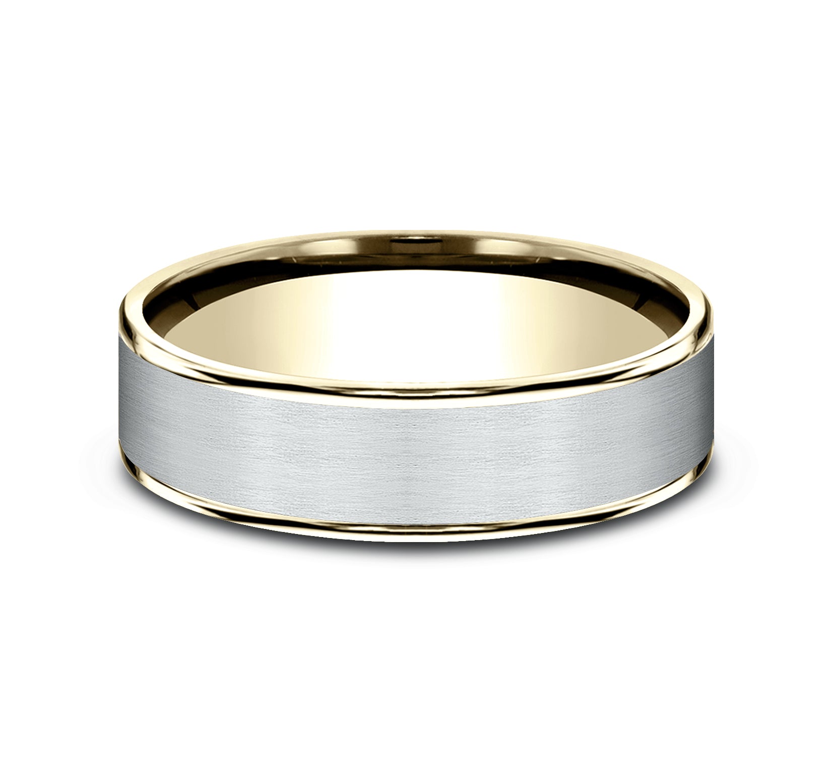 THE REMBRANDT 6.5mm, Comfort fit, 14K Yellow and White Gold, Satin center, thin edges