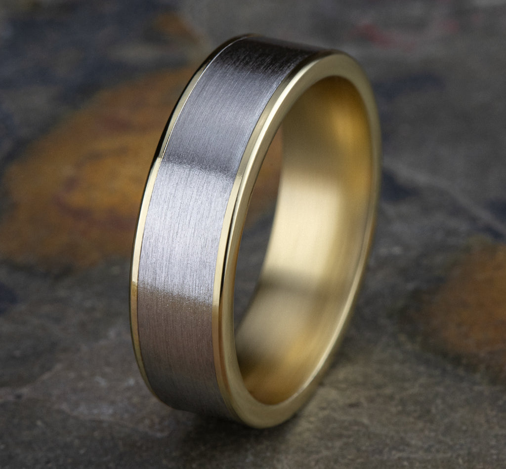 THE REMBRANDT 6.5mm, Comfort fit, 14K Yellow and White Gold, Satin center, thin edges