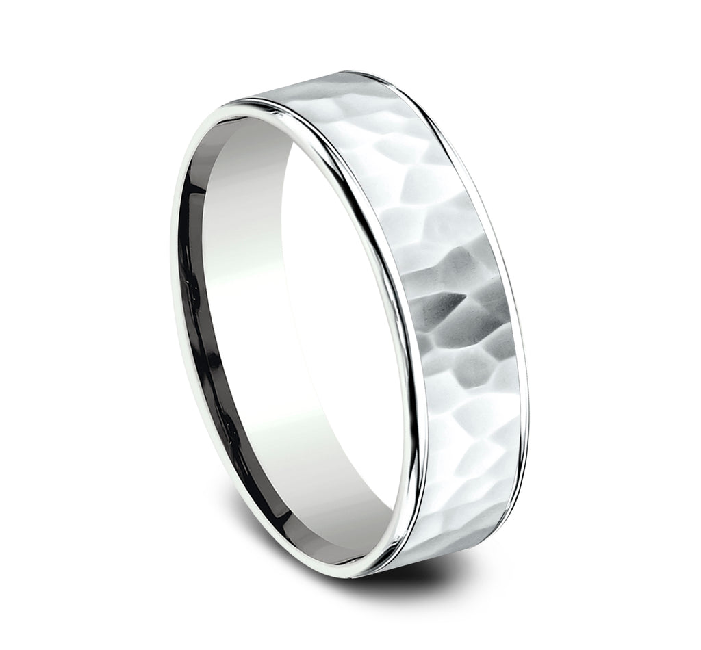 THE SLATER 6.5mm, Comfort fit, 14K White Gold, Hammered center, thin edges