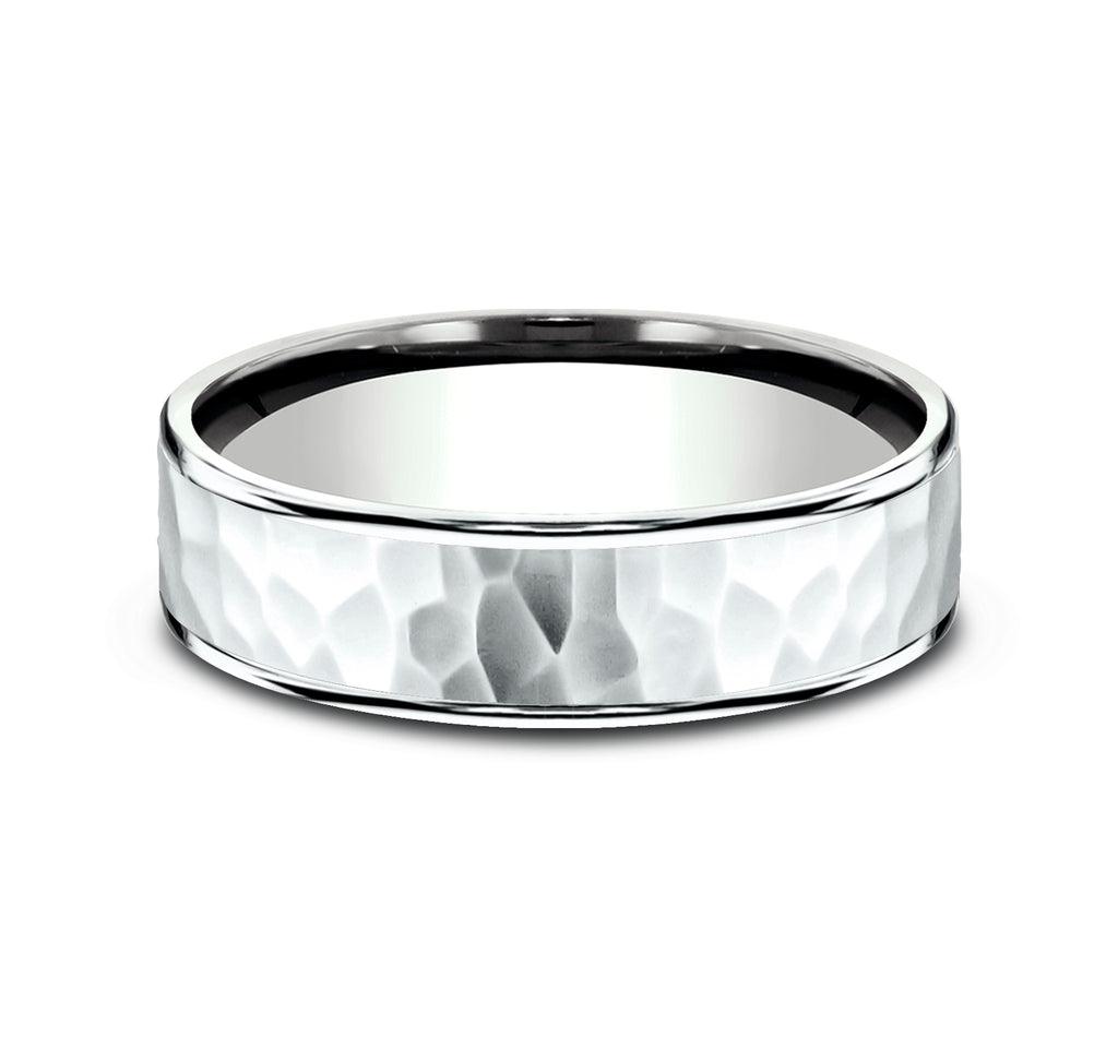 THE SLATER 6.5mm, Comfort fit, 14K White Gold, Hammered center, thin edges
