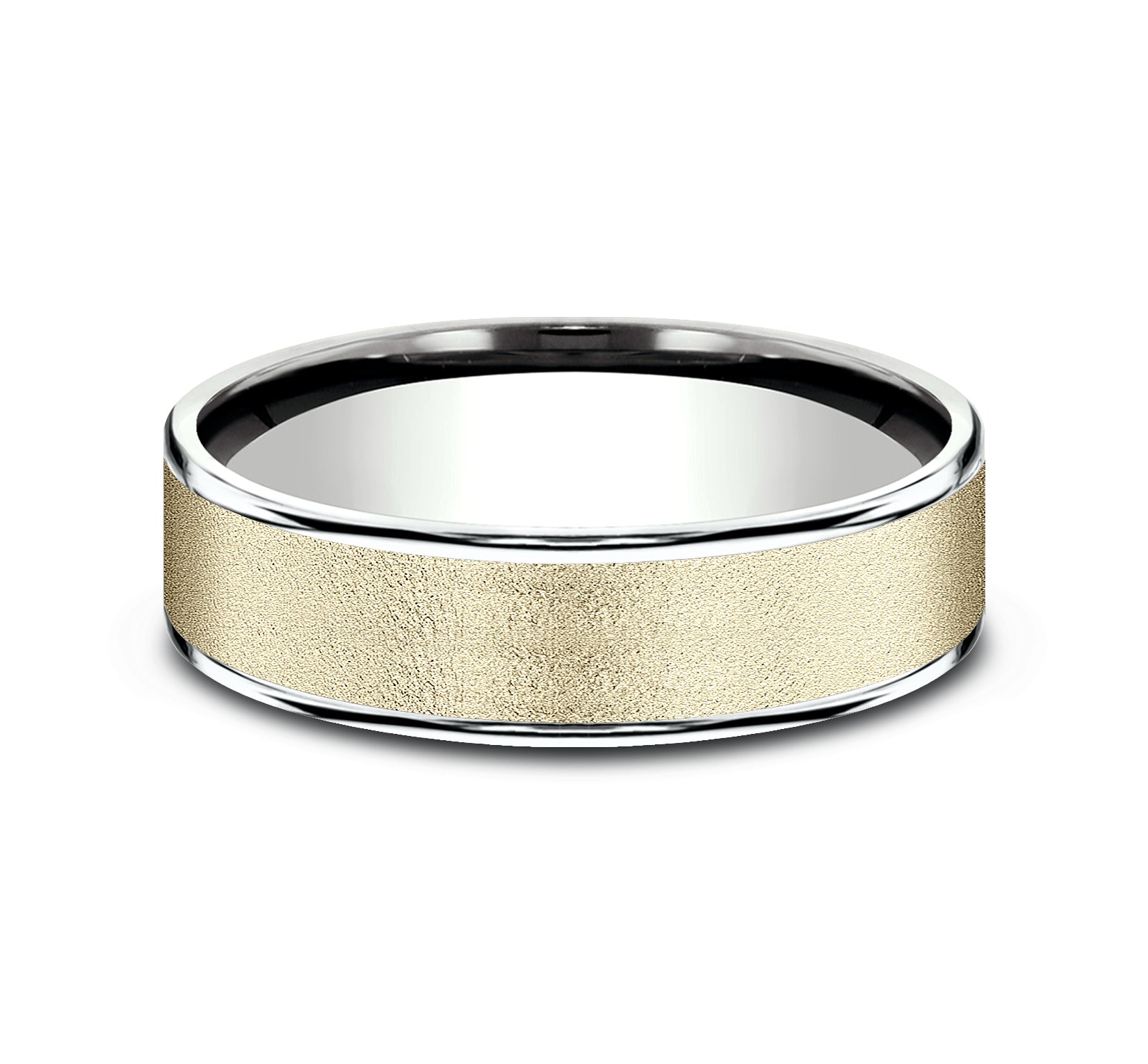THE SERGEANT 6.5mm, Comfort fit, 14K White and Yellow Gold, Wire brush center, thin edges