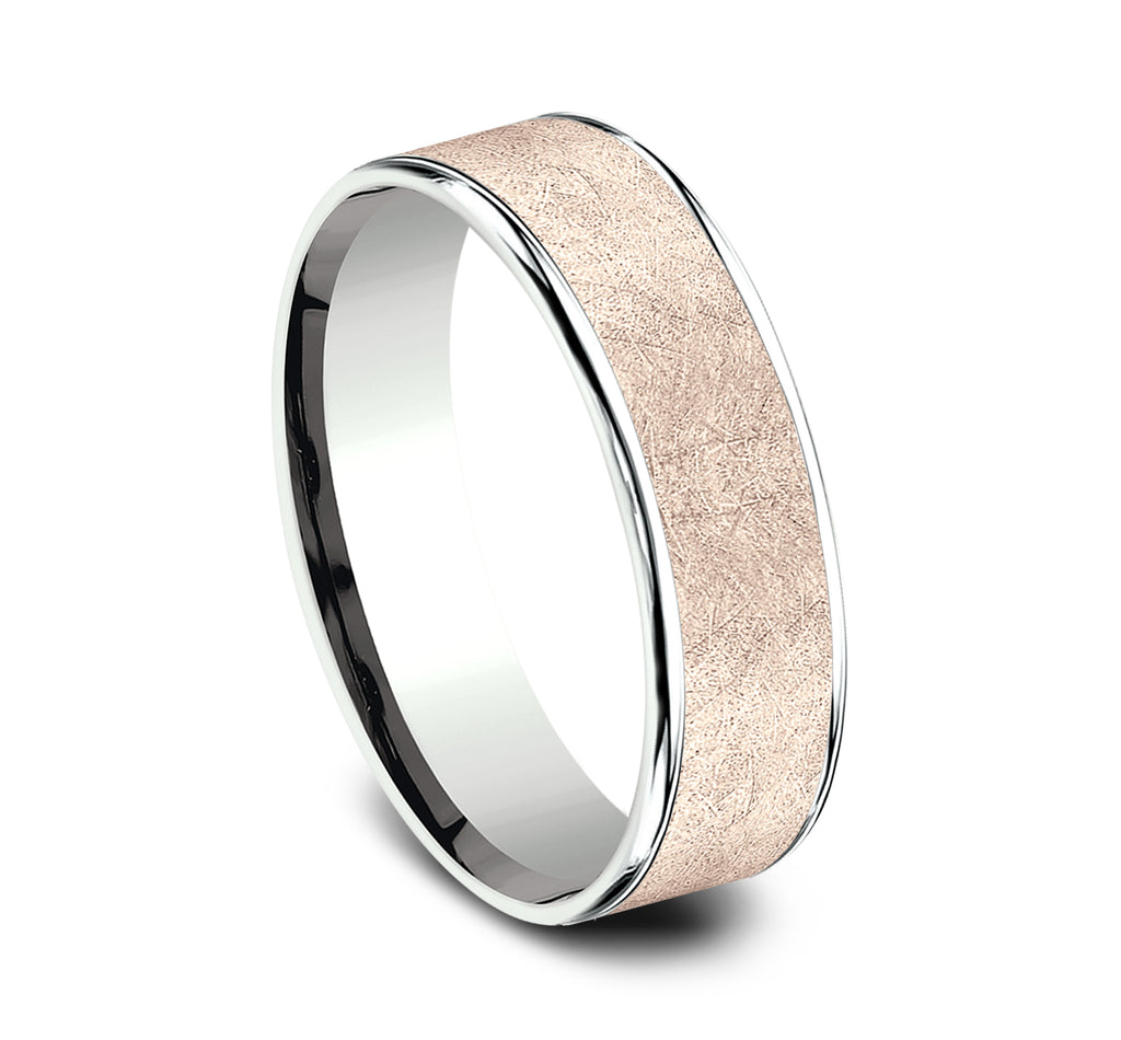 THE COLONEL 6.5mm, Comfort fit, 14K White and Rose Gold, Swirl center, thin edges