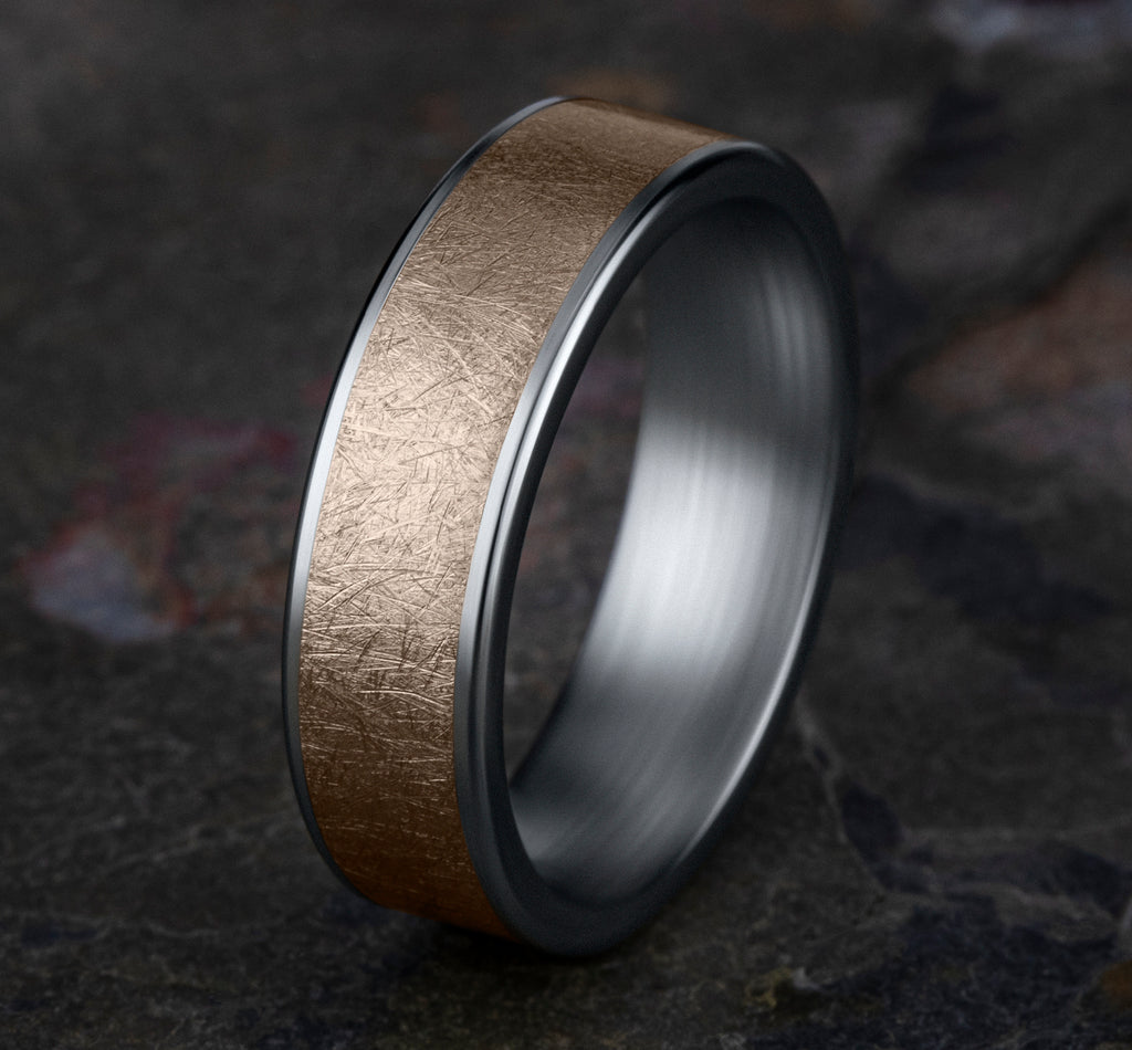 THE COLONEL 6.5mm, Comfort fit, 14K White and Rose Gold, Swirl center, thin edges