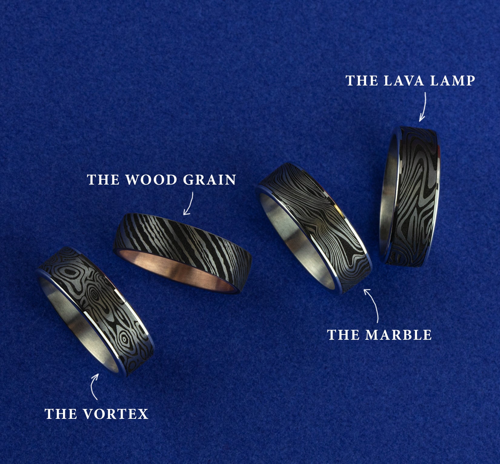 THE MARBLE 7.5mm, Comfort fit, 14K White Gold and Grey Tantalum, Unique Tamascus designed center, thin edges