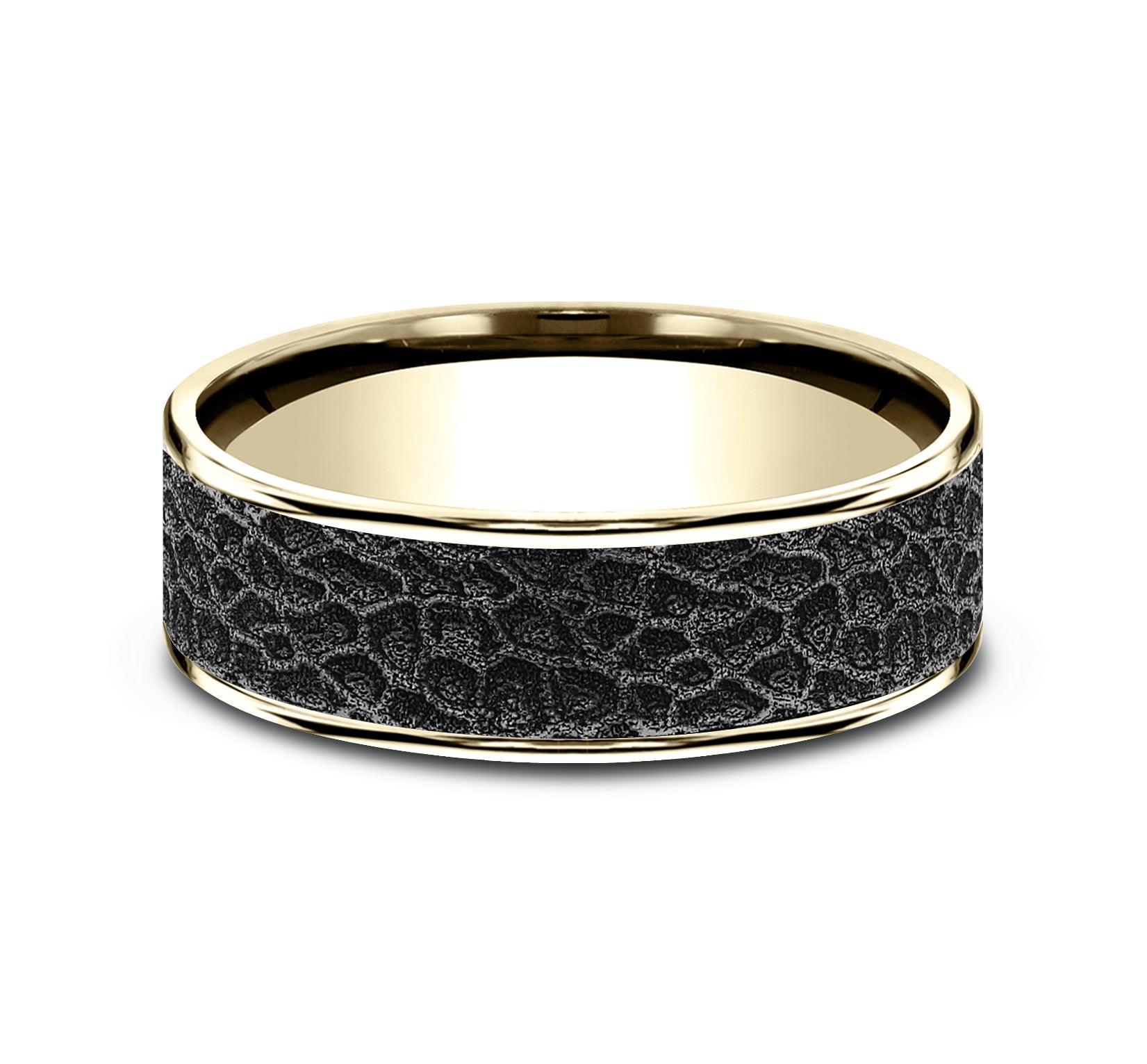 THE CORAL 7.5mm, Comfort fit, 14K Yellow Gold and Black Titanium, Coral pattern, thin edges