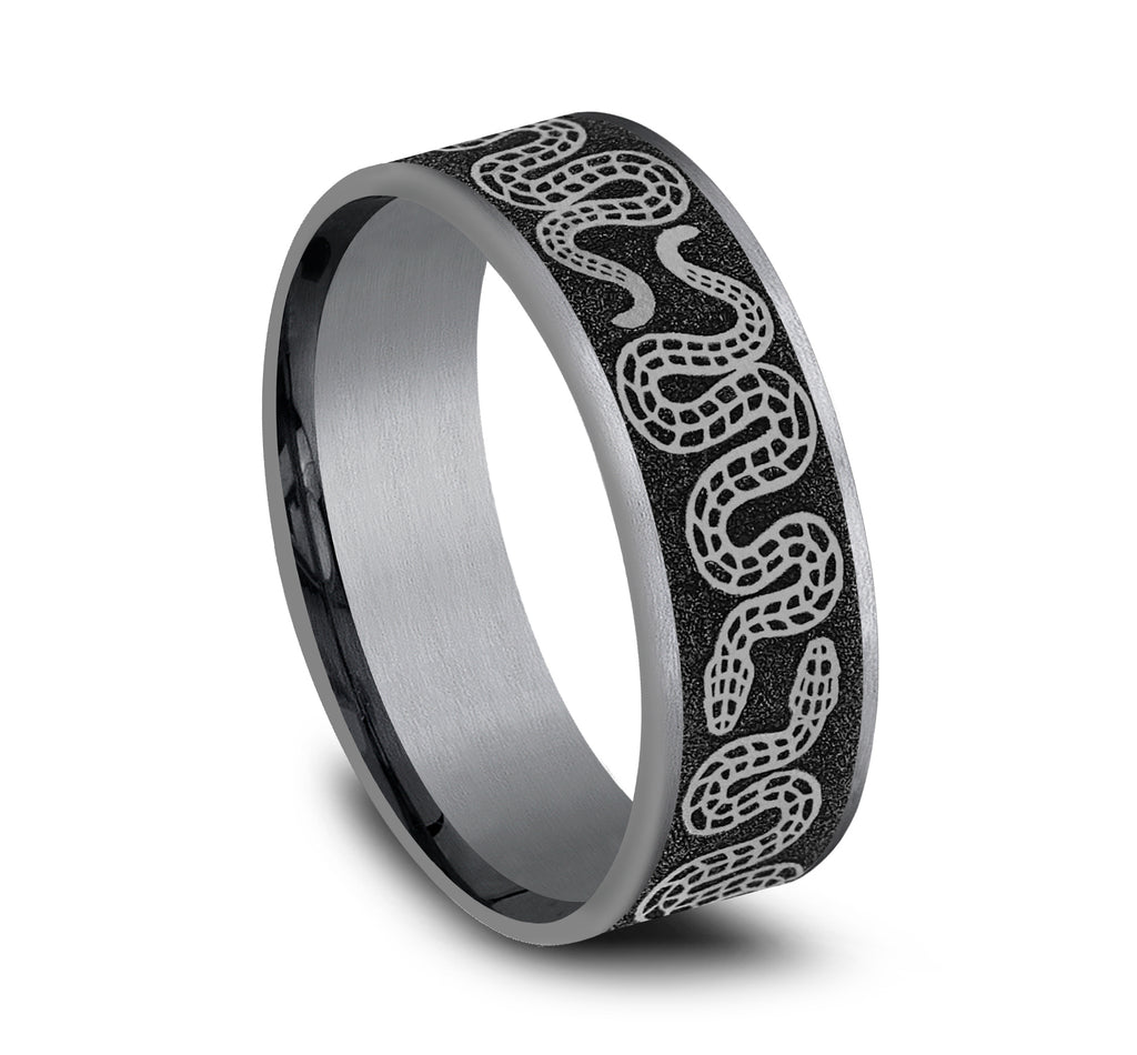 THE SIDEWINDER 7.5mm, Comfort fit, Grey Tantalum and Grey/Black Titanium, Snake pattern, thin edges