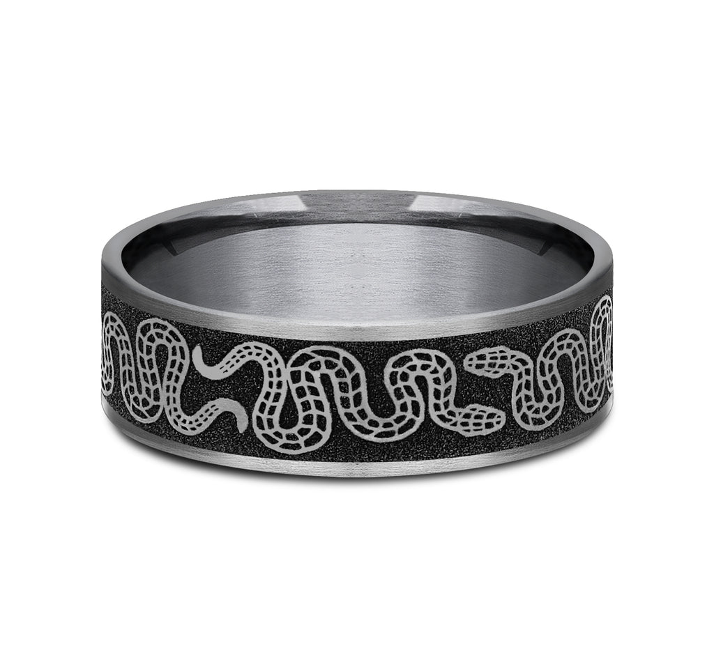 THE SIDEWINDER 7.5mm, Comfort fit, Grey Tantalum and Grey/Black Titanium, Snake pattern, thin edges